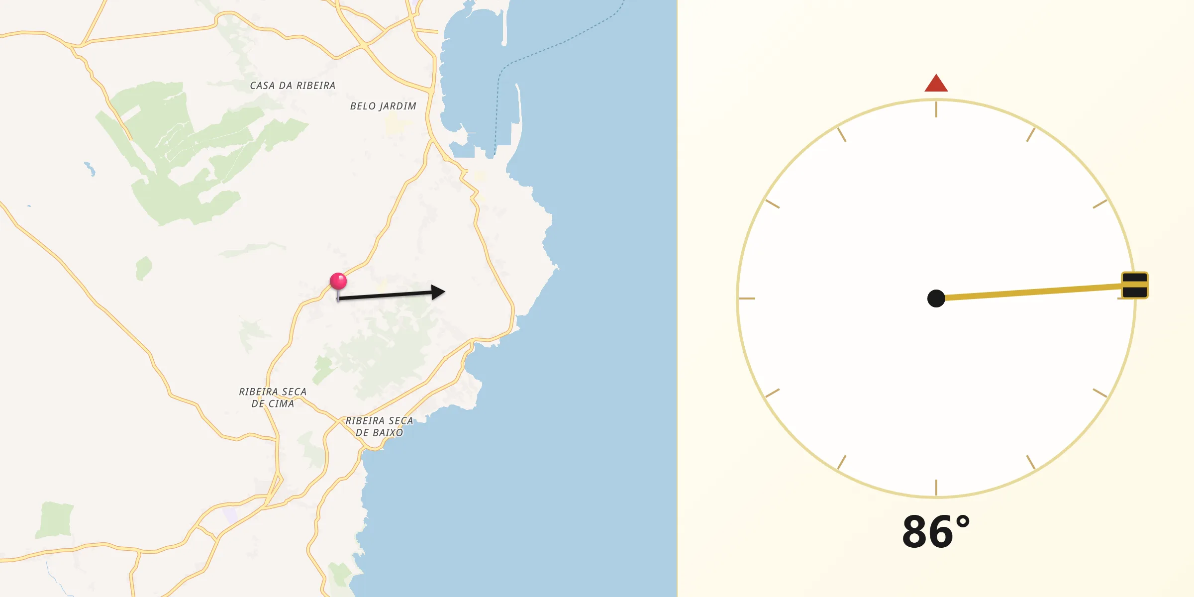 Direção da Qibla a partir de Fonte Bastardo
