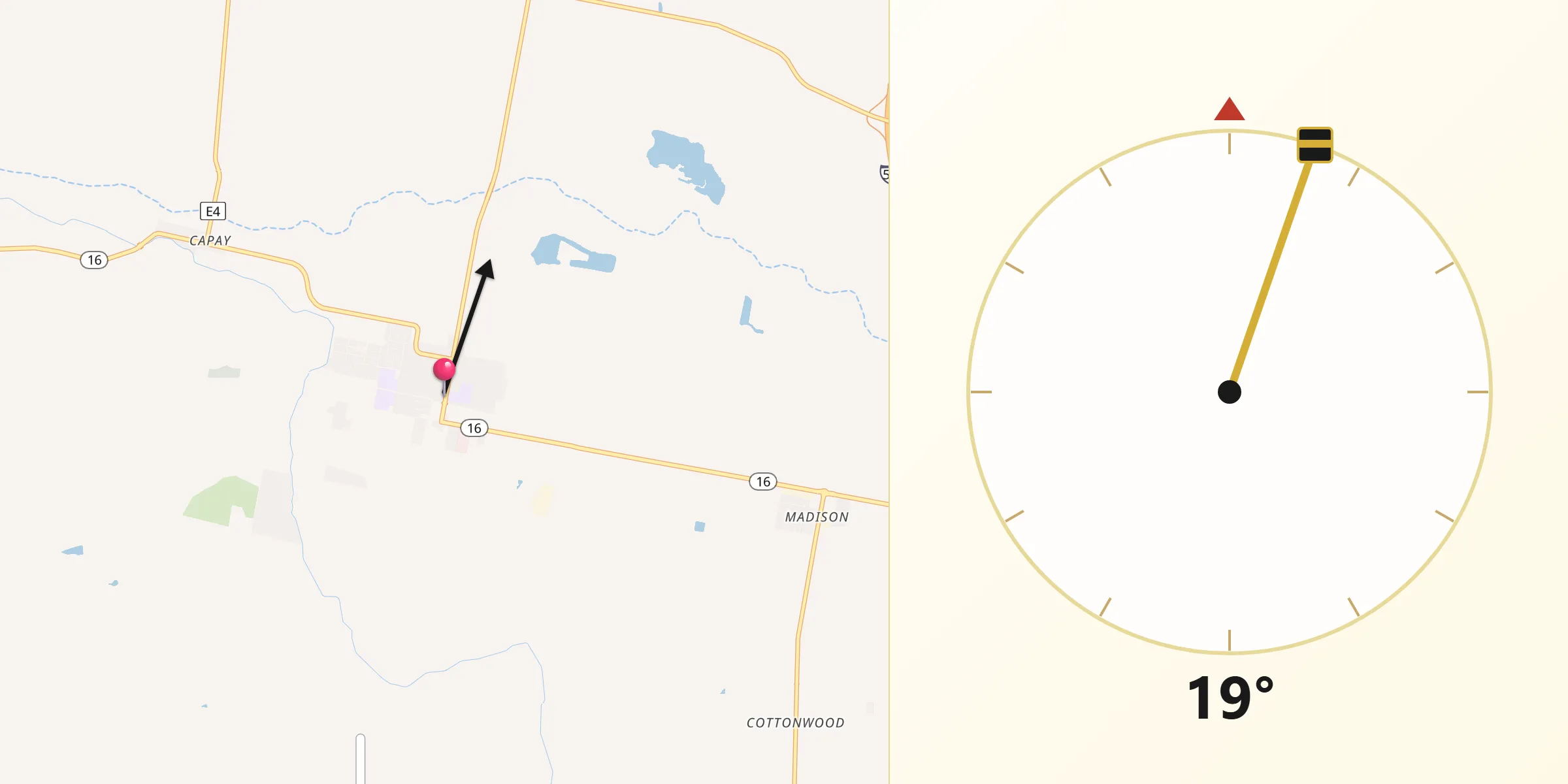 Qibla Direction from Esparto
