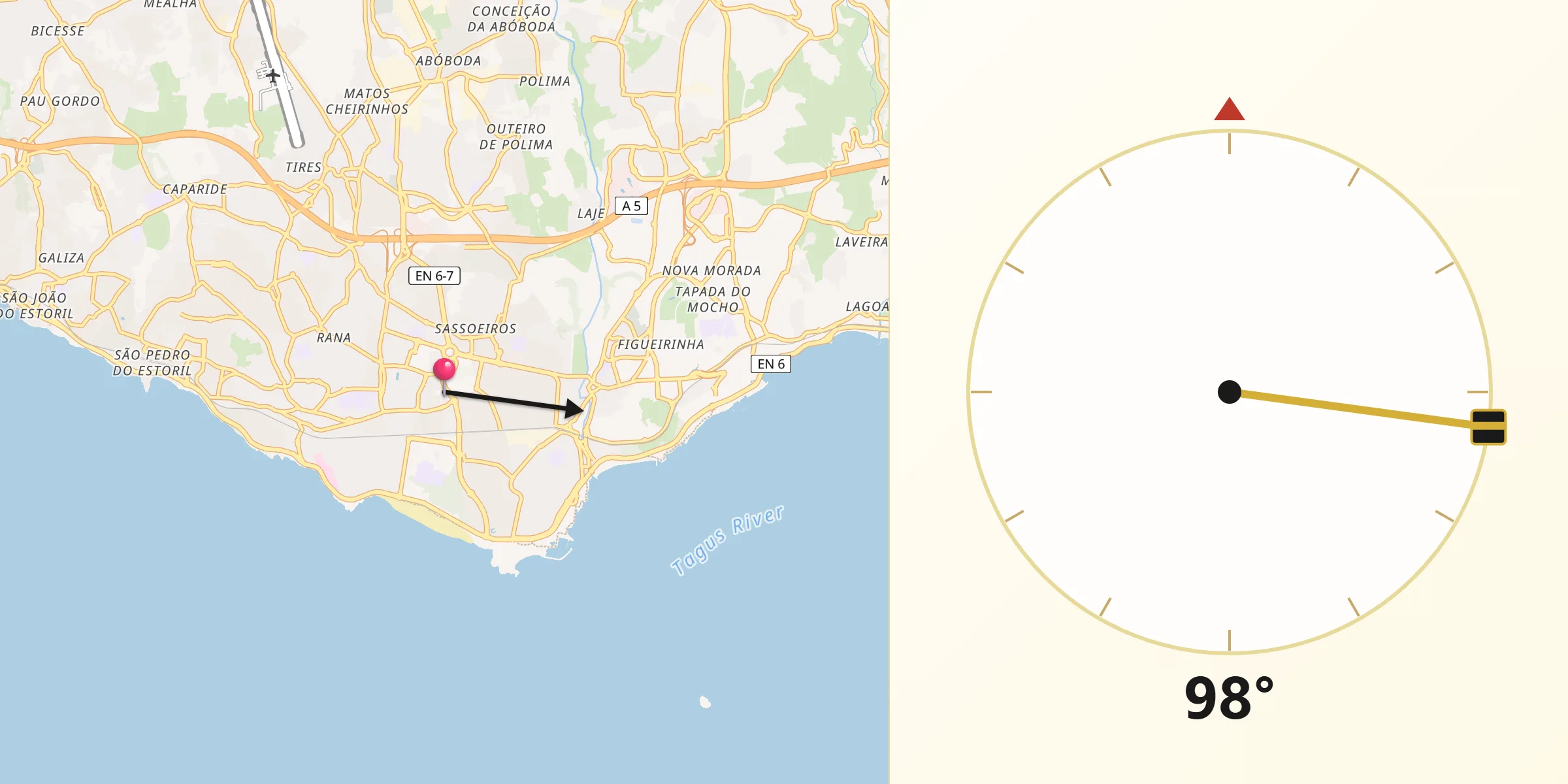 Direção da Qibla a partir de Carcavelos