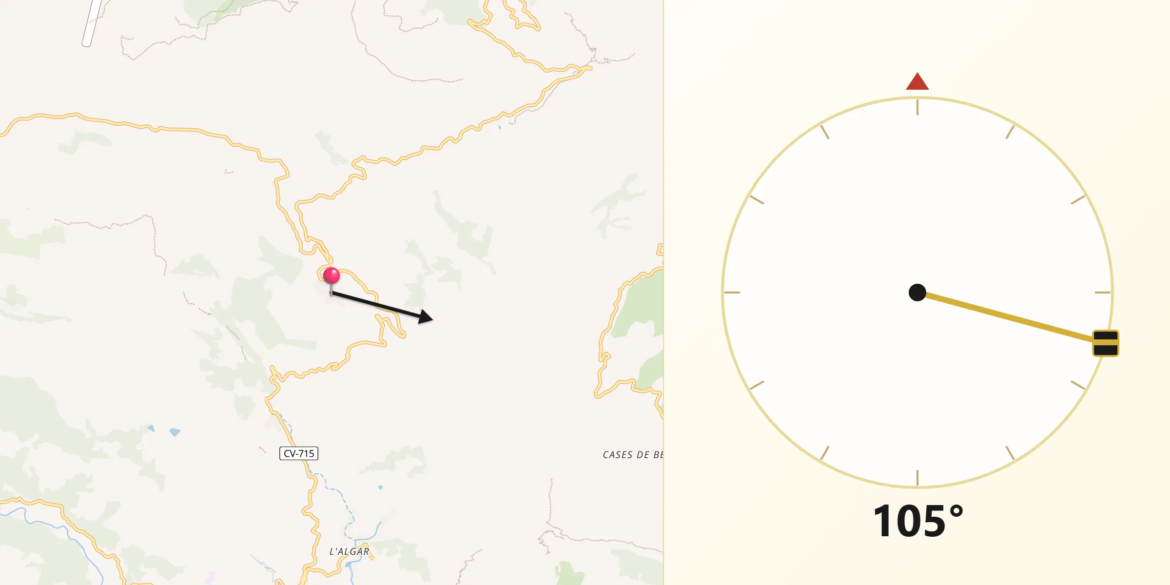 Dirección de la Qibla desde Tàrbena