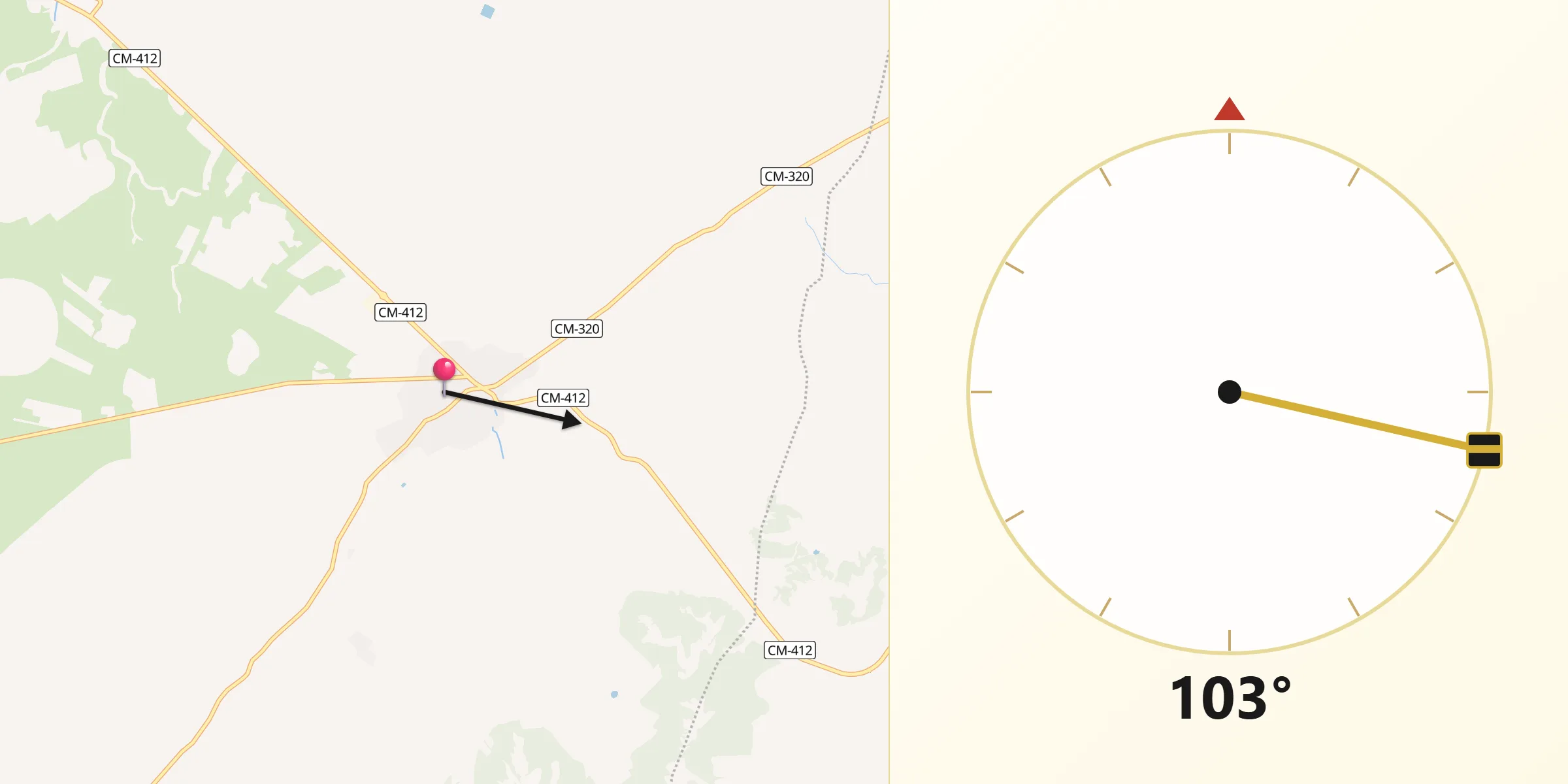 Dirección de la Qibla desde Villanueva de la Fuente