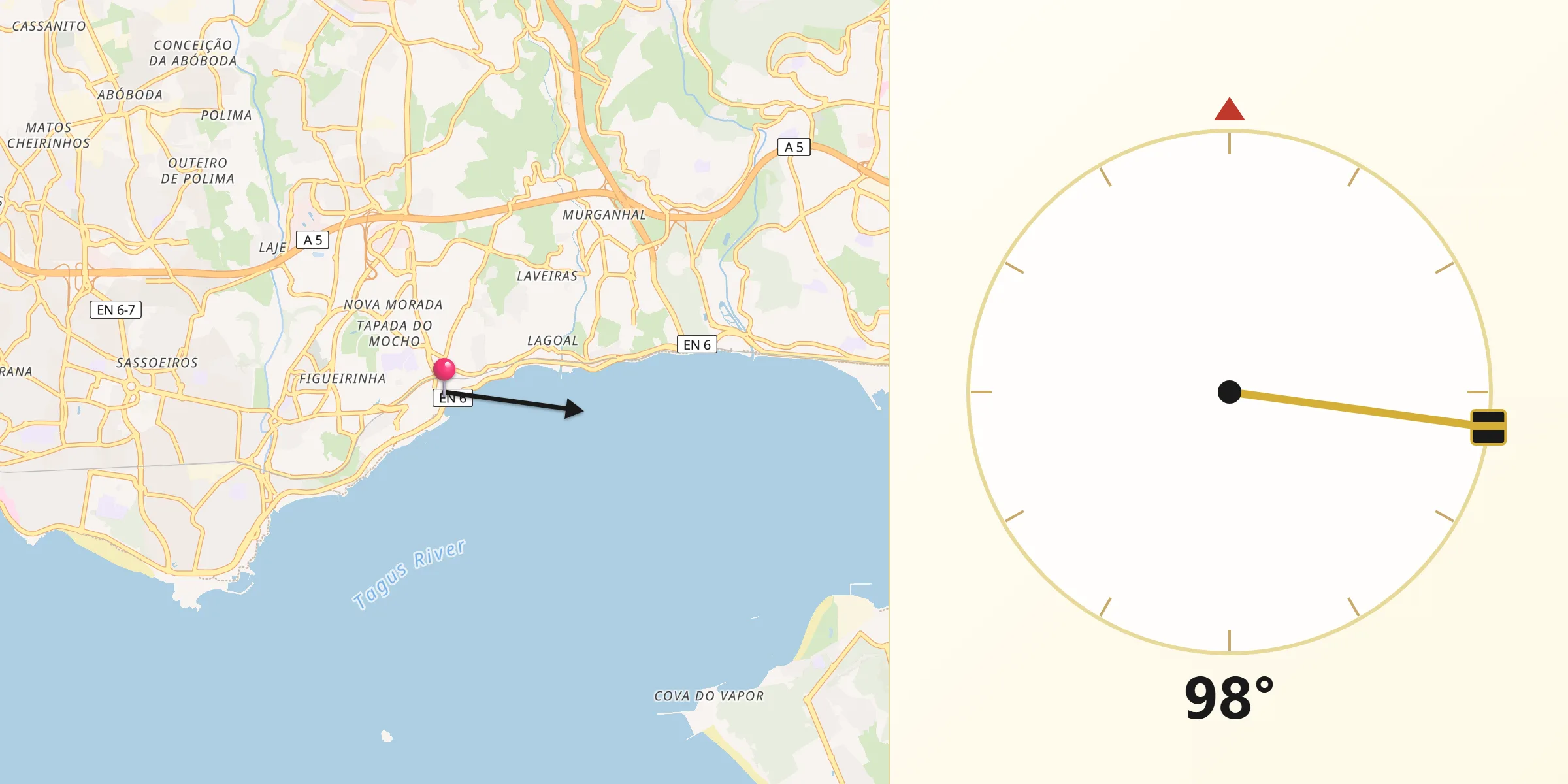 Direção da Qibla a partir de Paço de Arcos