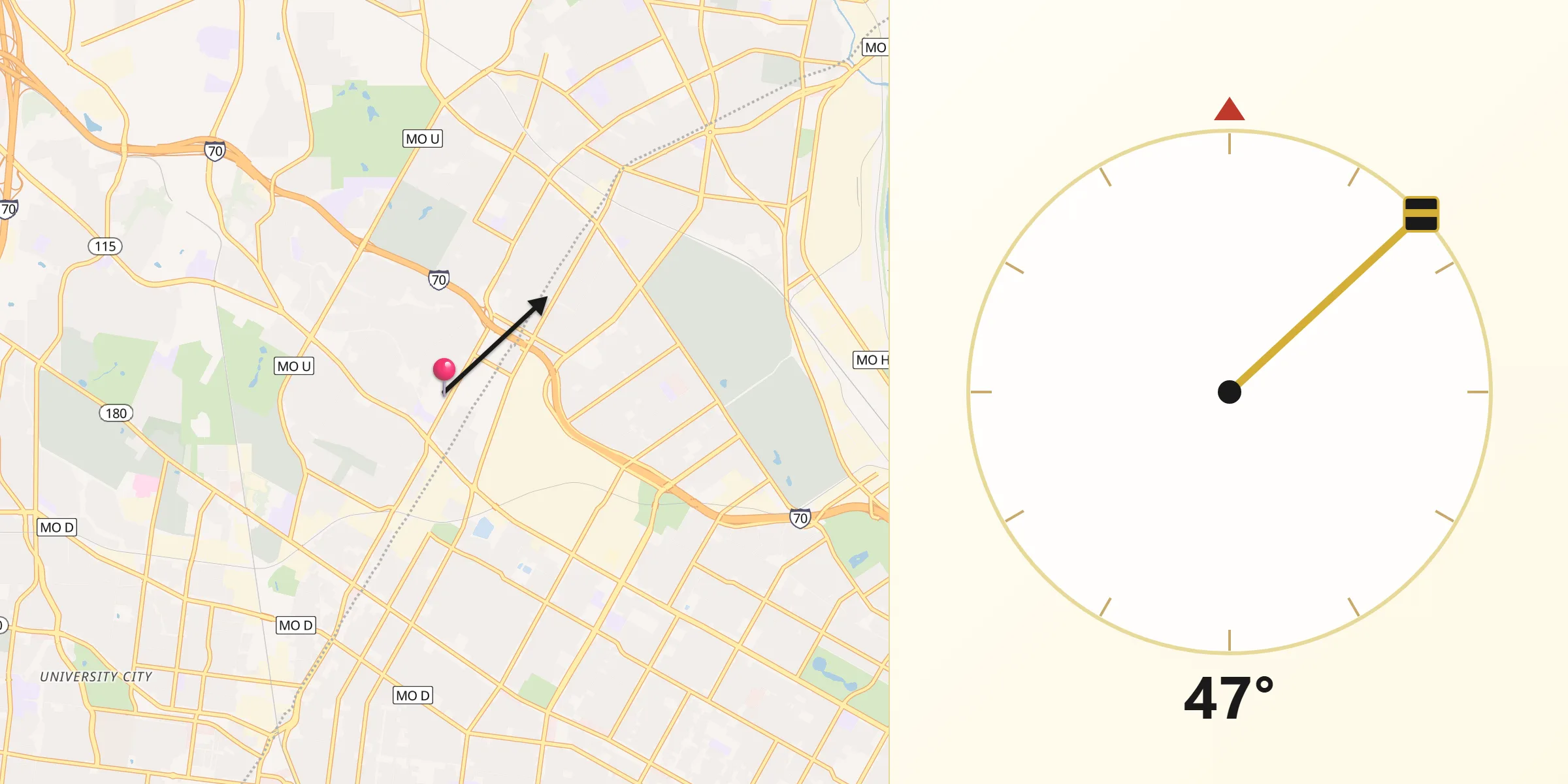 Qibla Direction from Pine Lawn