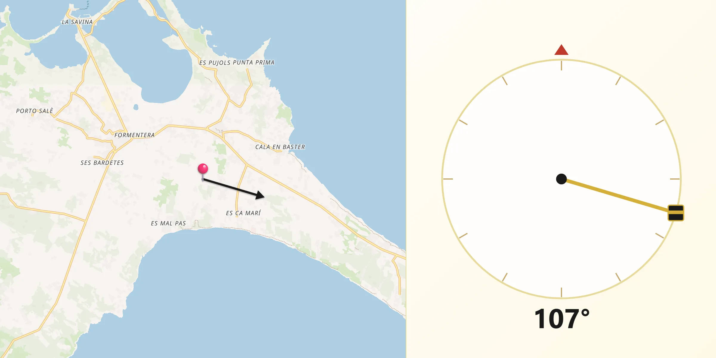 Dirección de la Qibla desde Formentera