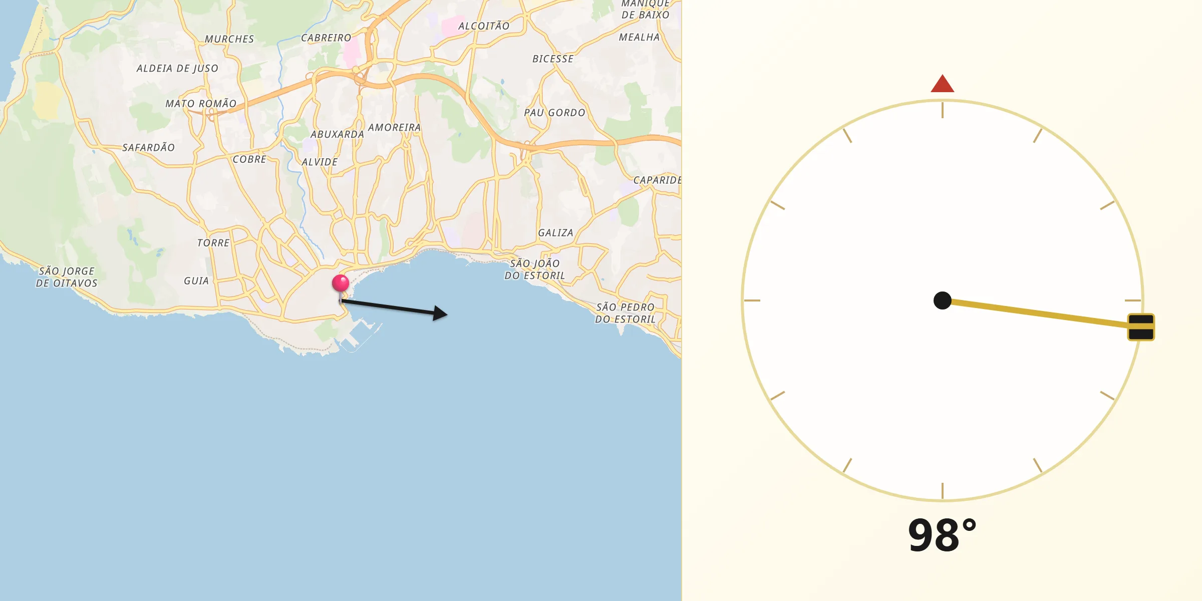 Direção da Qibla a partir de Cascais