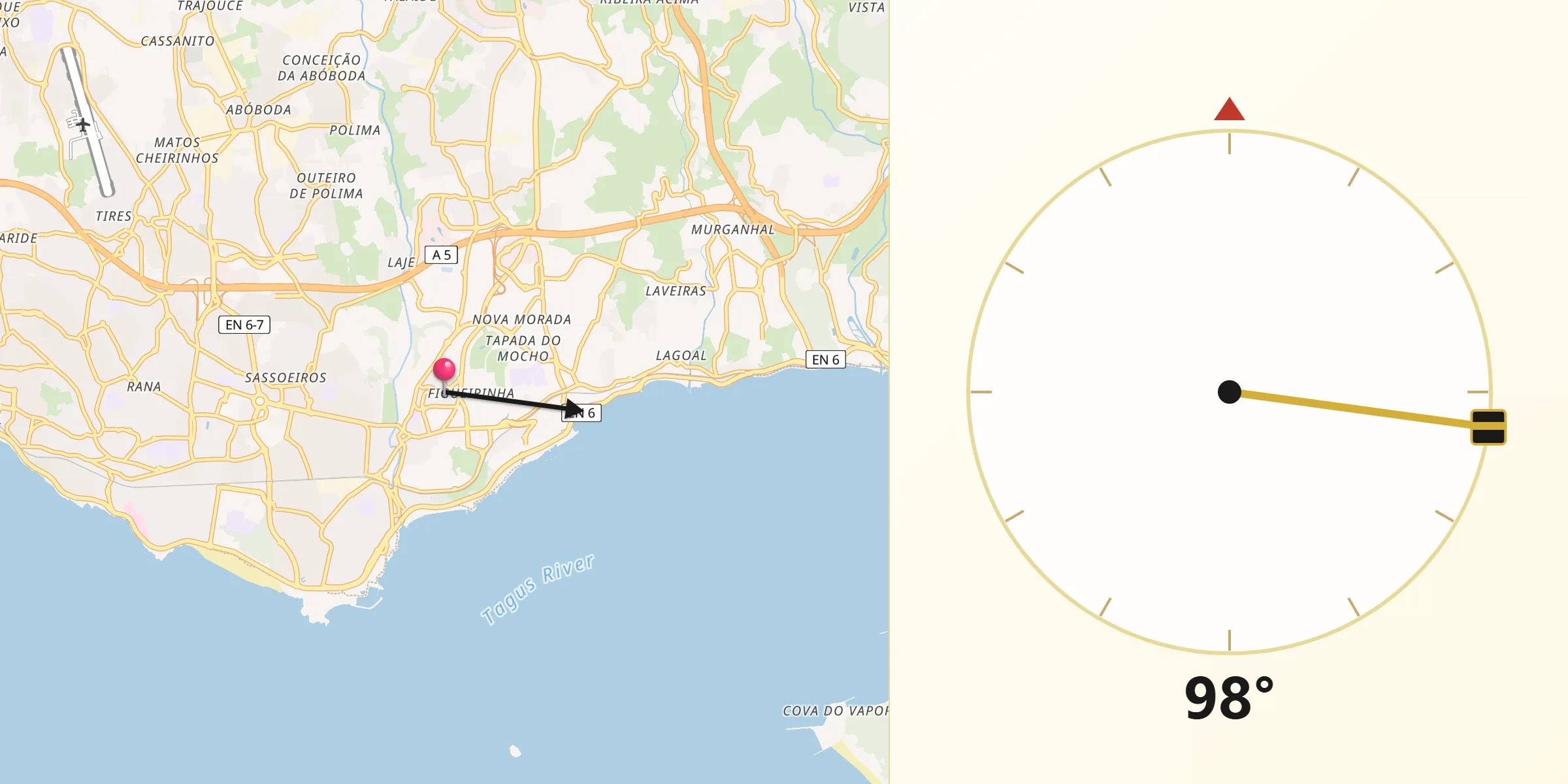 Direção da Qibla a partir de Oeiras e São Julião da Barra