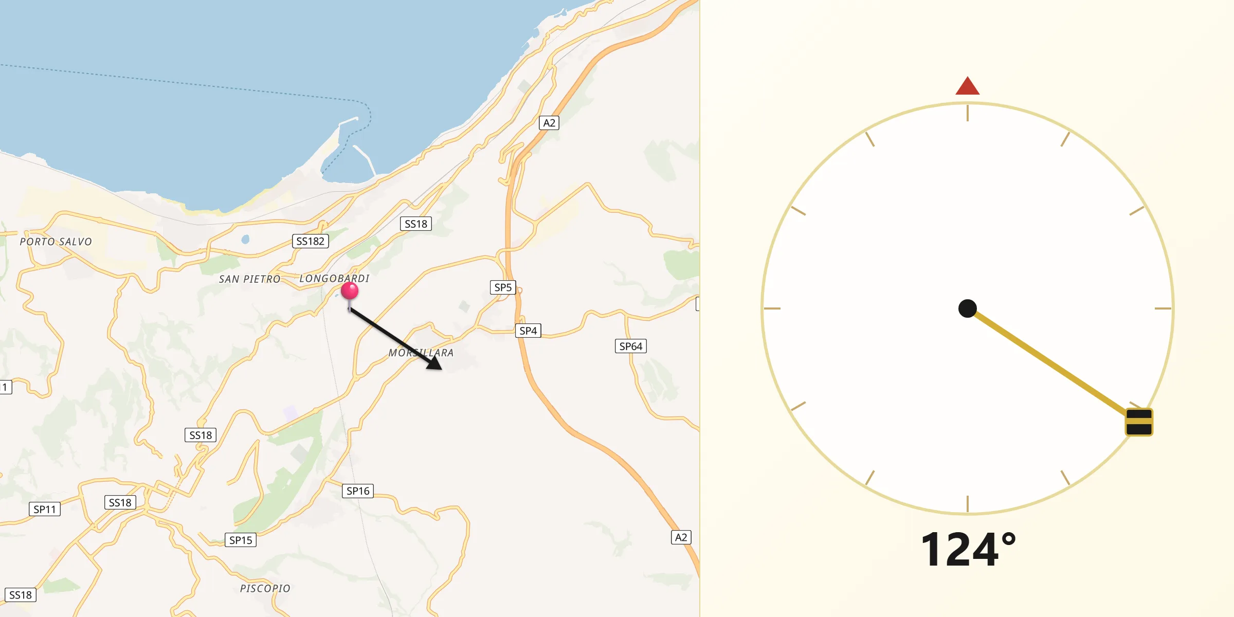 Direzione della Qibla da Provincia di Vibo-Valentia