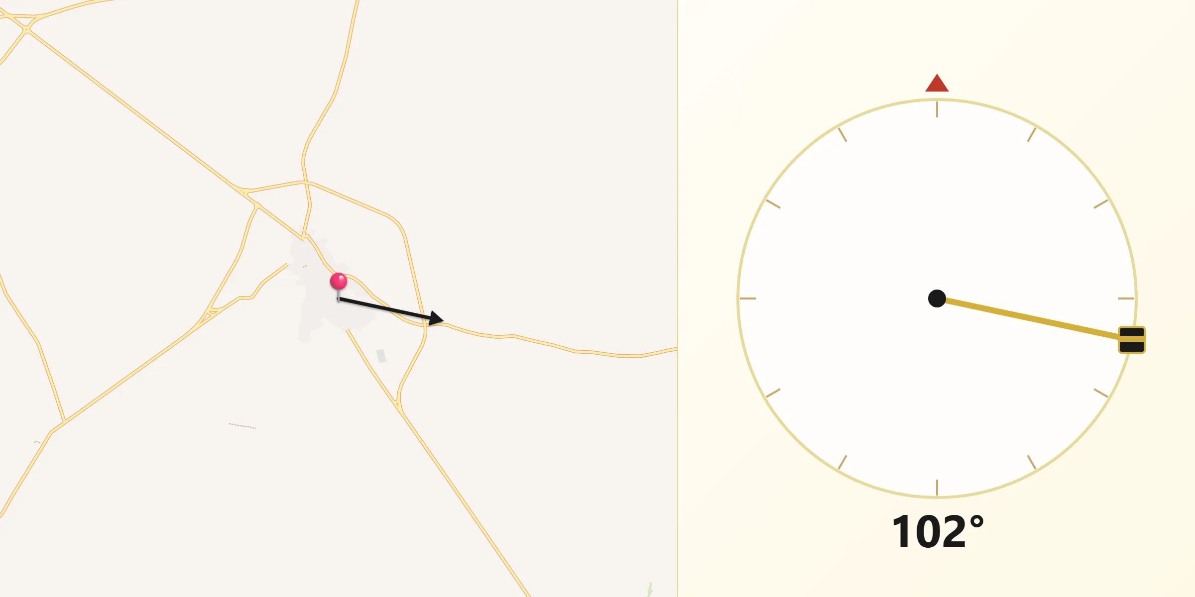 Dirección de la Qibla desde Calzada de Calatrava