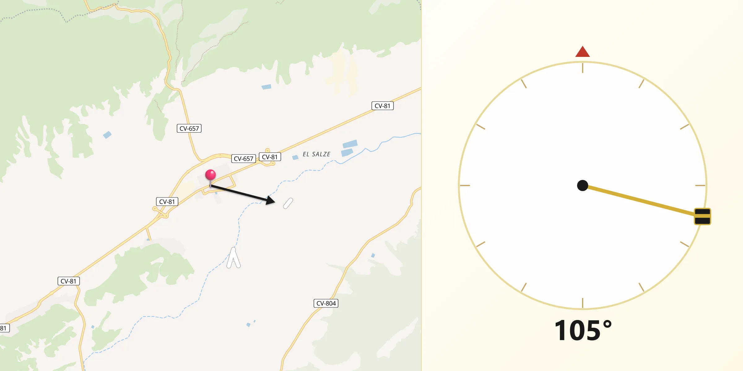 Dirección de la Qibla desde Beneixama