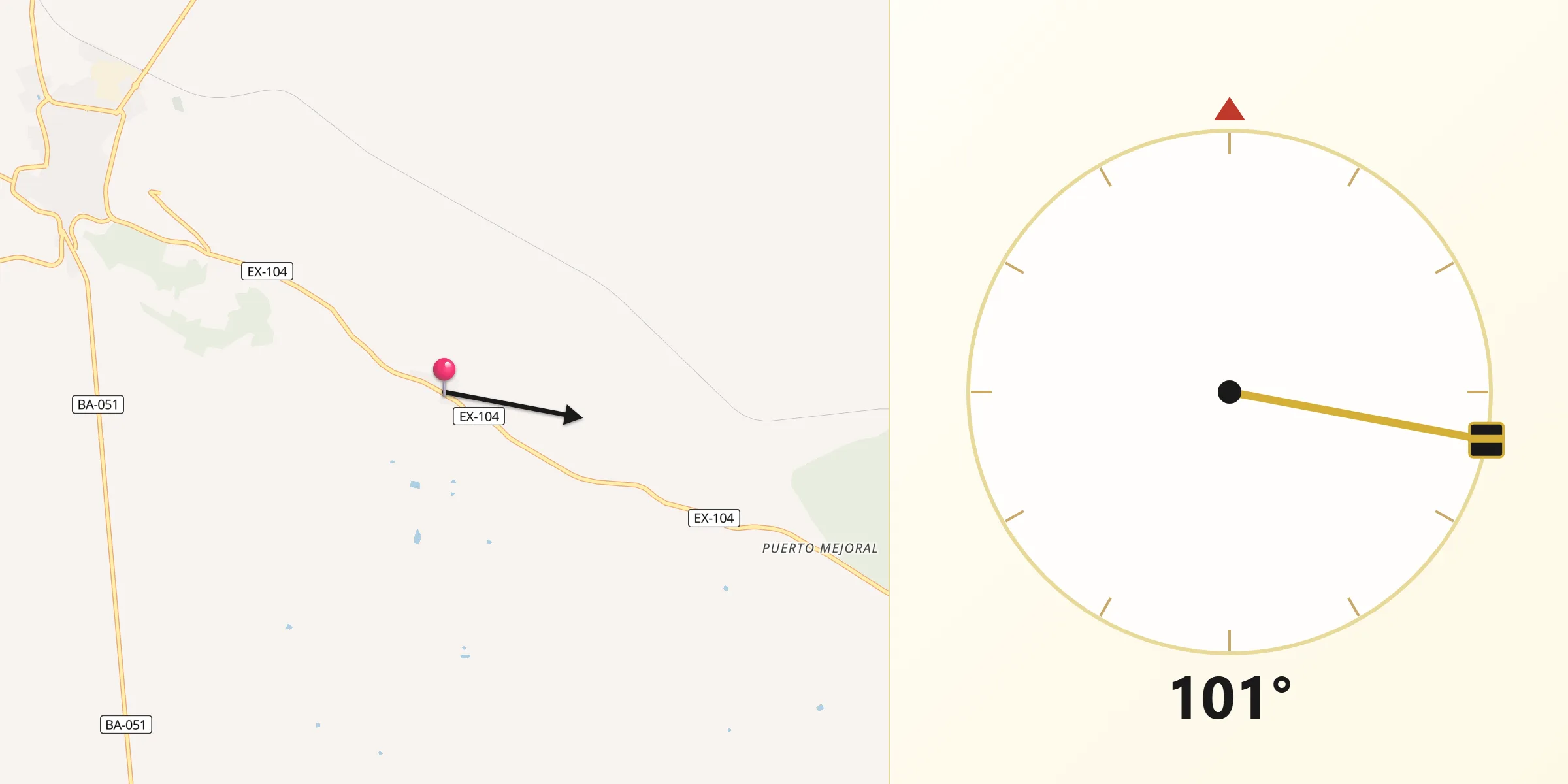 Dirección de la Qibla desde Benquerencia de la Serena