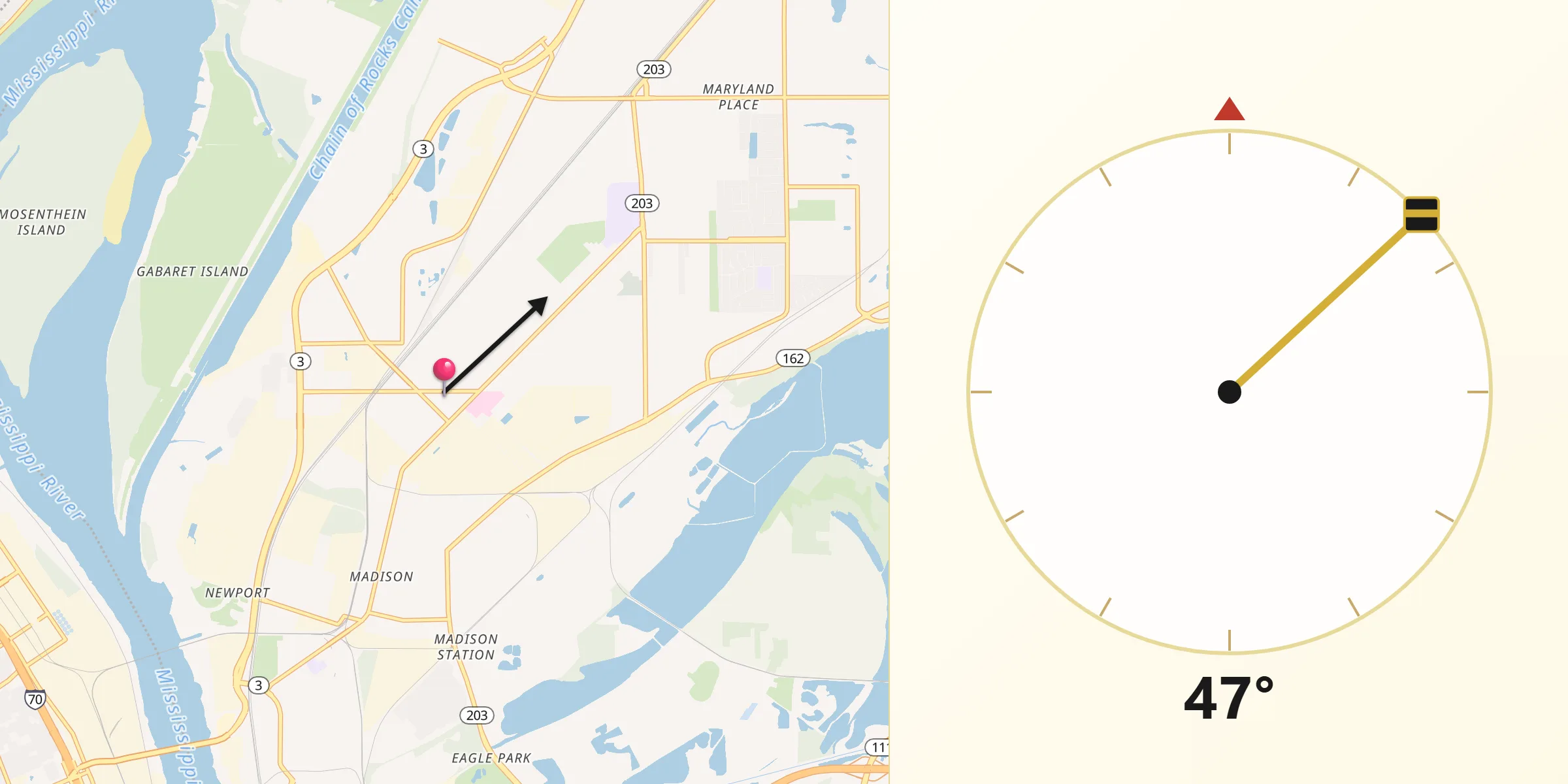 Qibla Direction from Granite City