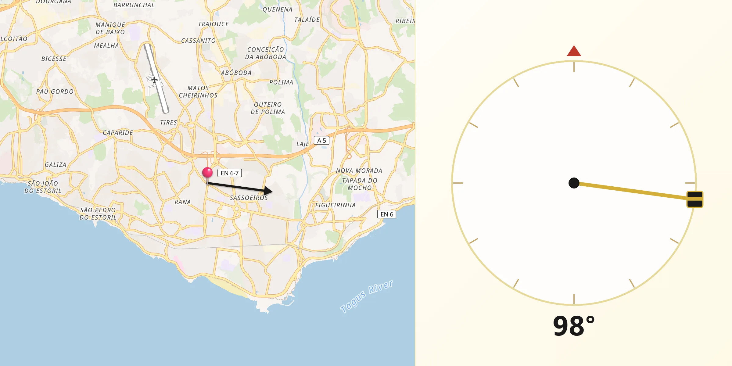 Direção da Qibla a partir de São Domingos de Rana