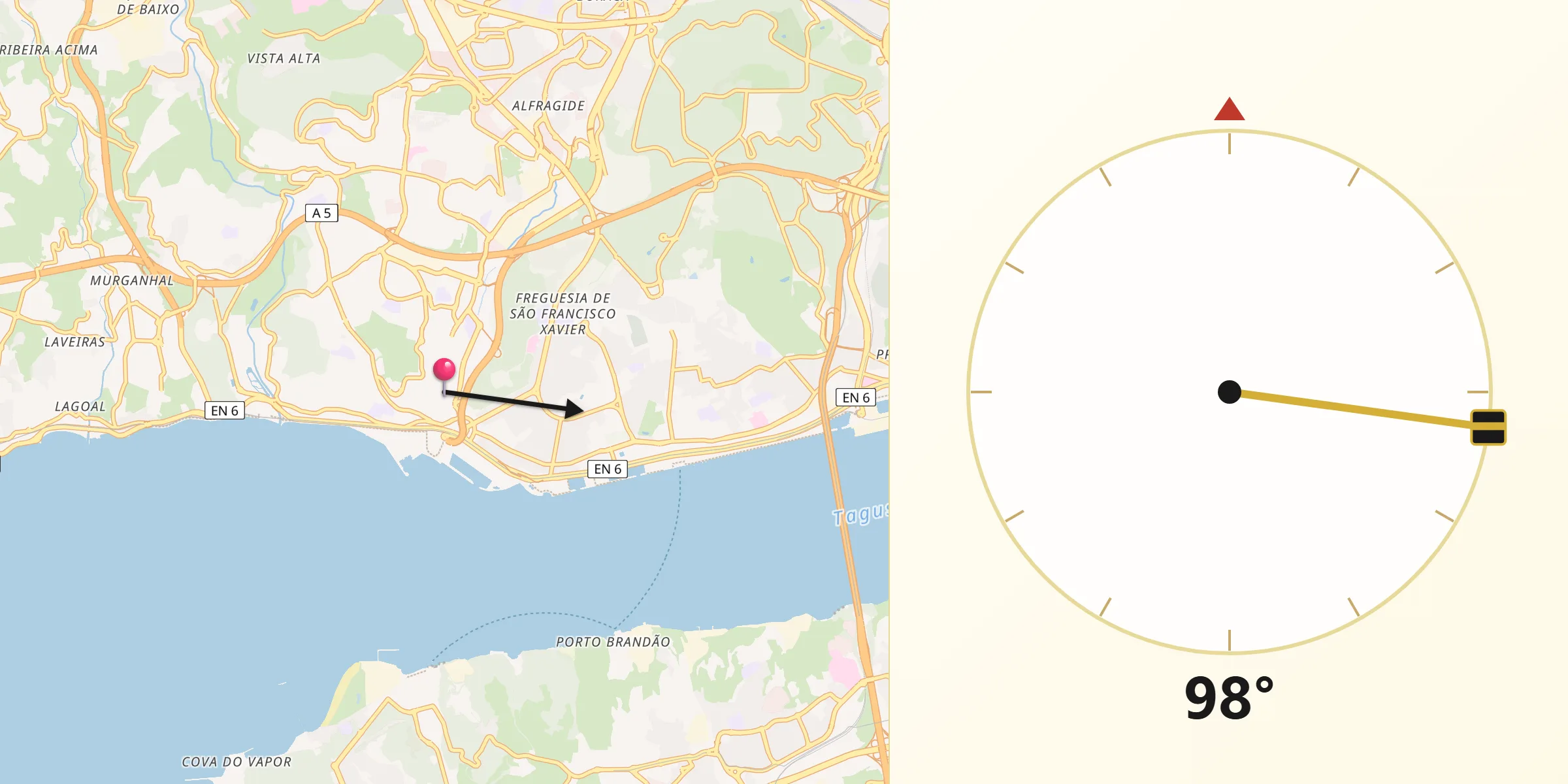 Direção da Qibla a partir de Algés