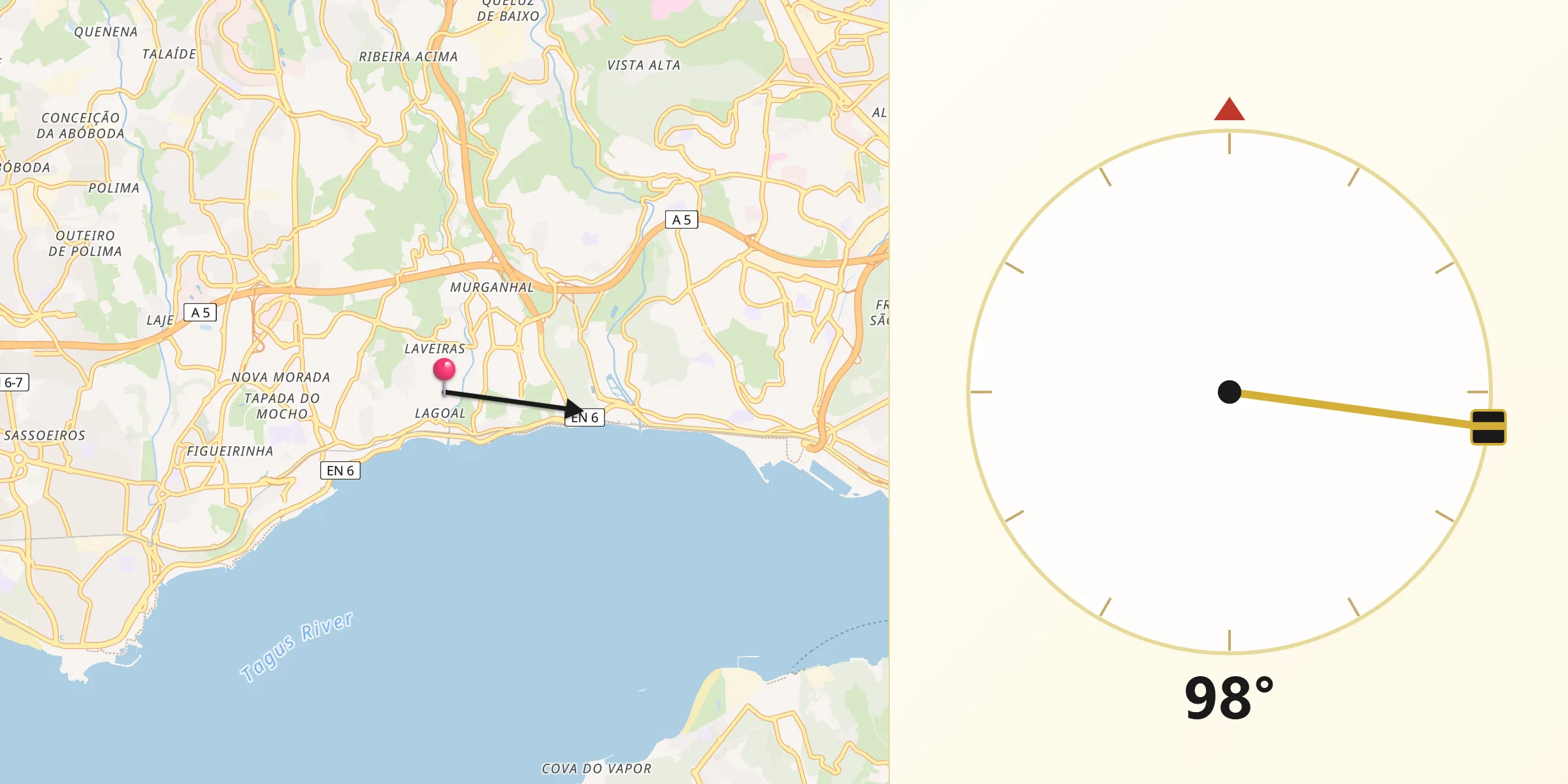 Direção da Qibla a partir de Caxias