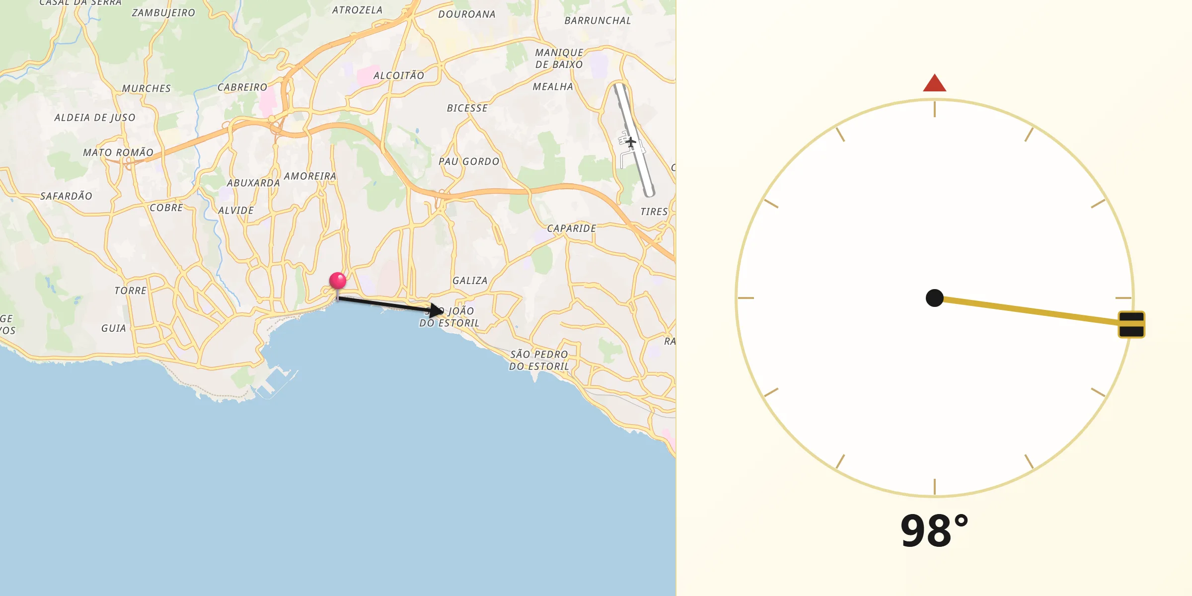 Direção da Qibla a partir de Monte Estoril