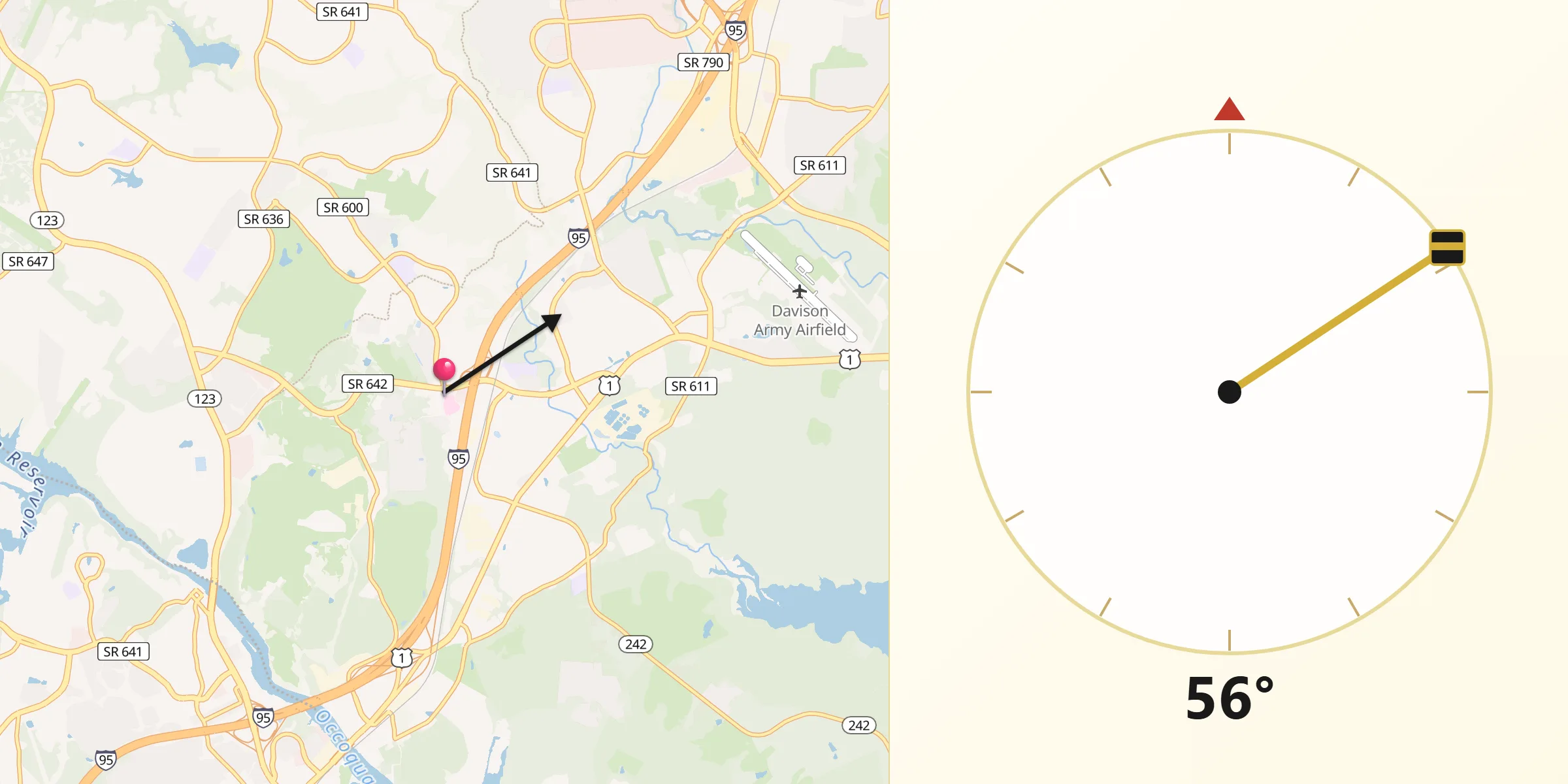 Qibla Direction from Lorton