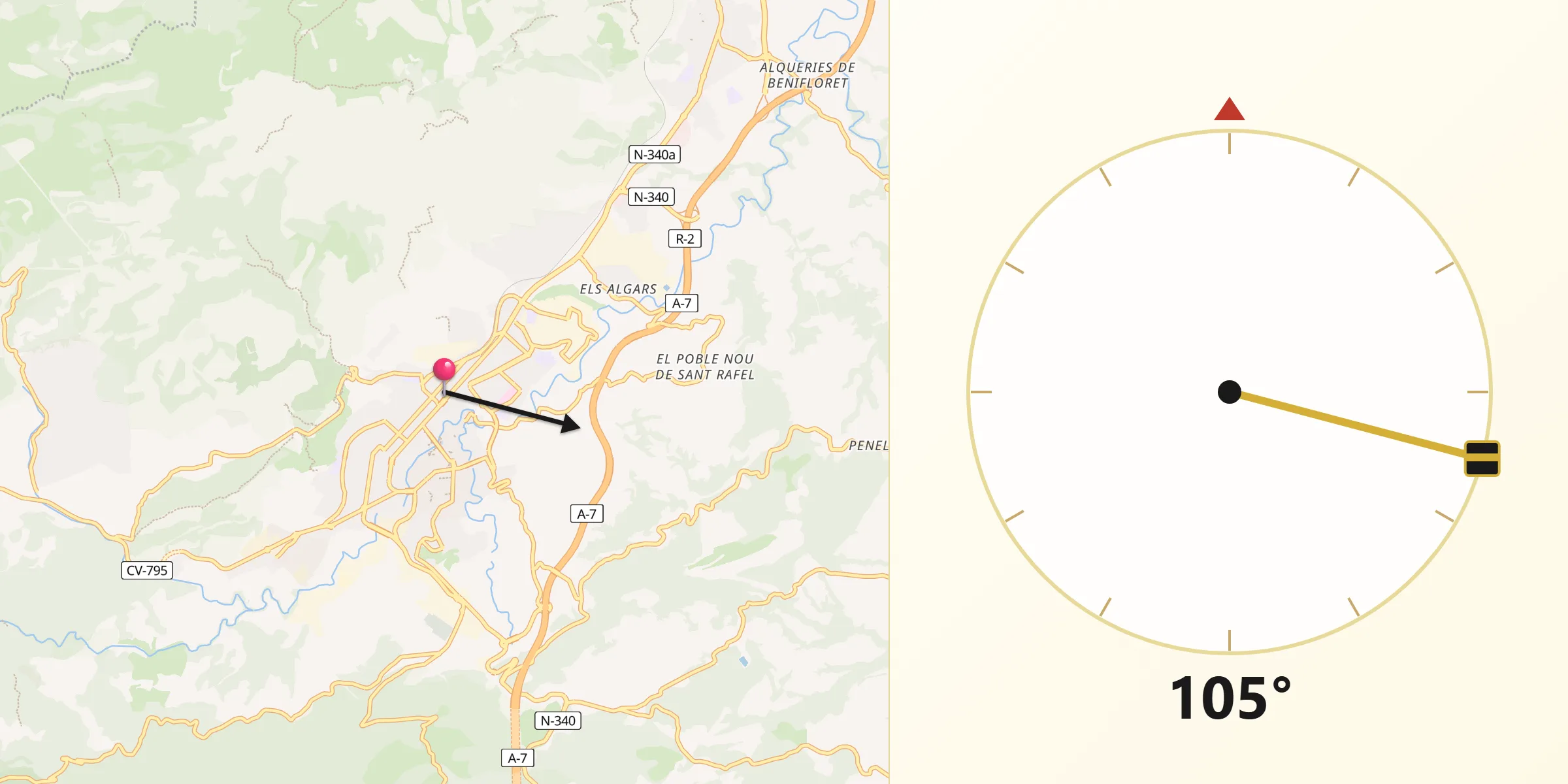 Dirección de la Qibla desde Alcoy