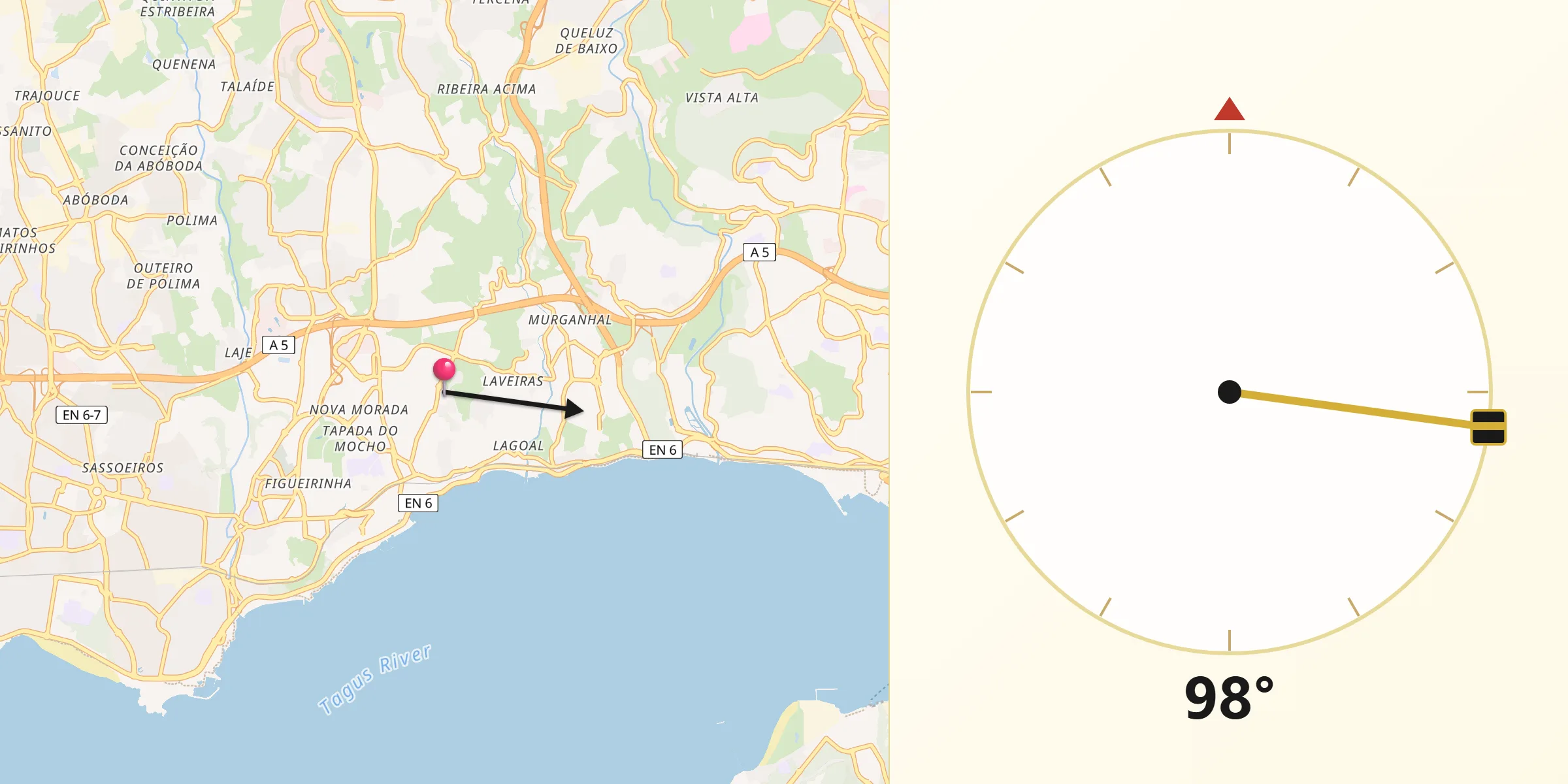 Direção da Qibla a partir de Terrugem