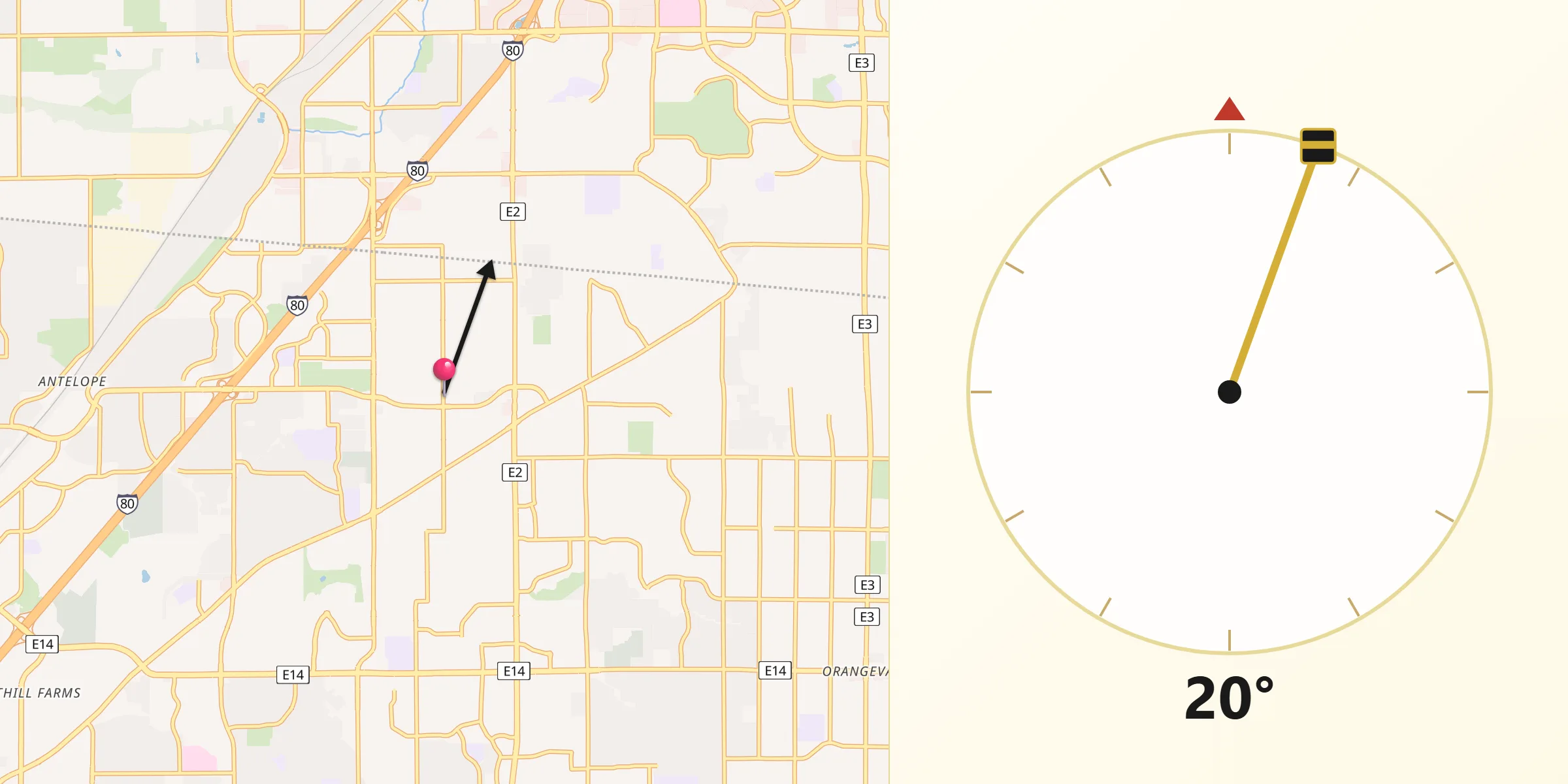 Qibla Direction from Citrus Heights
