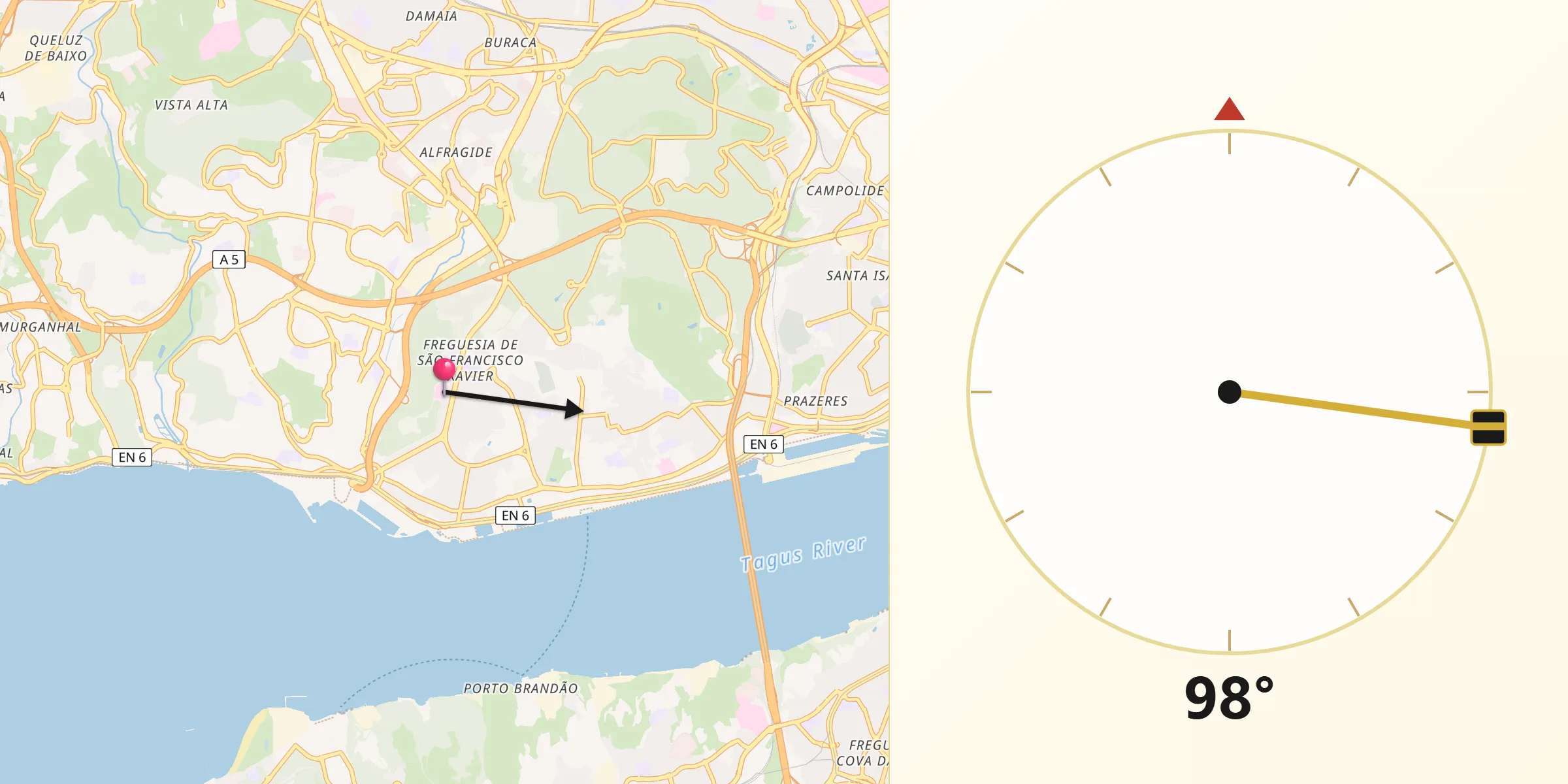 Direção da Qibla a partir de São Francisco Xavier
