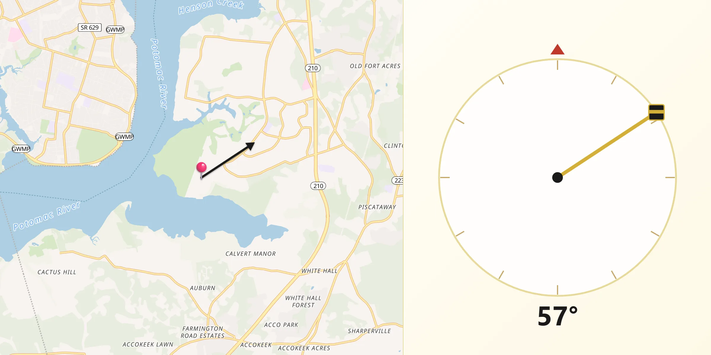 Qibla Direction from Ft. Washington