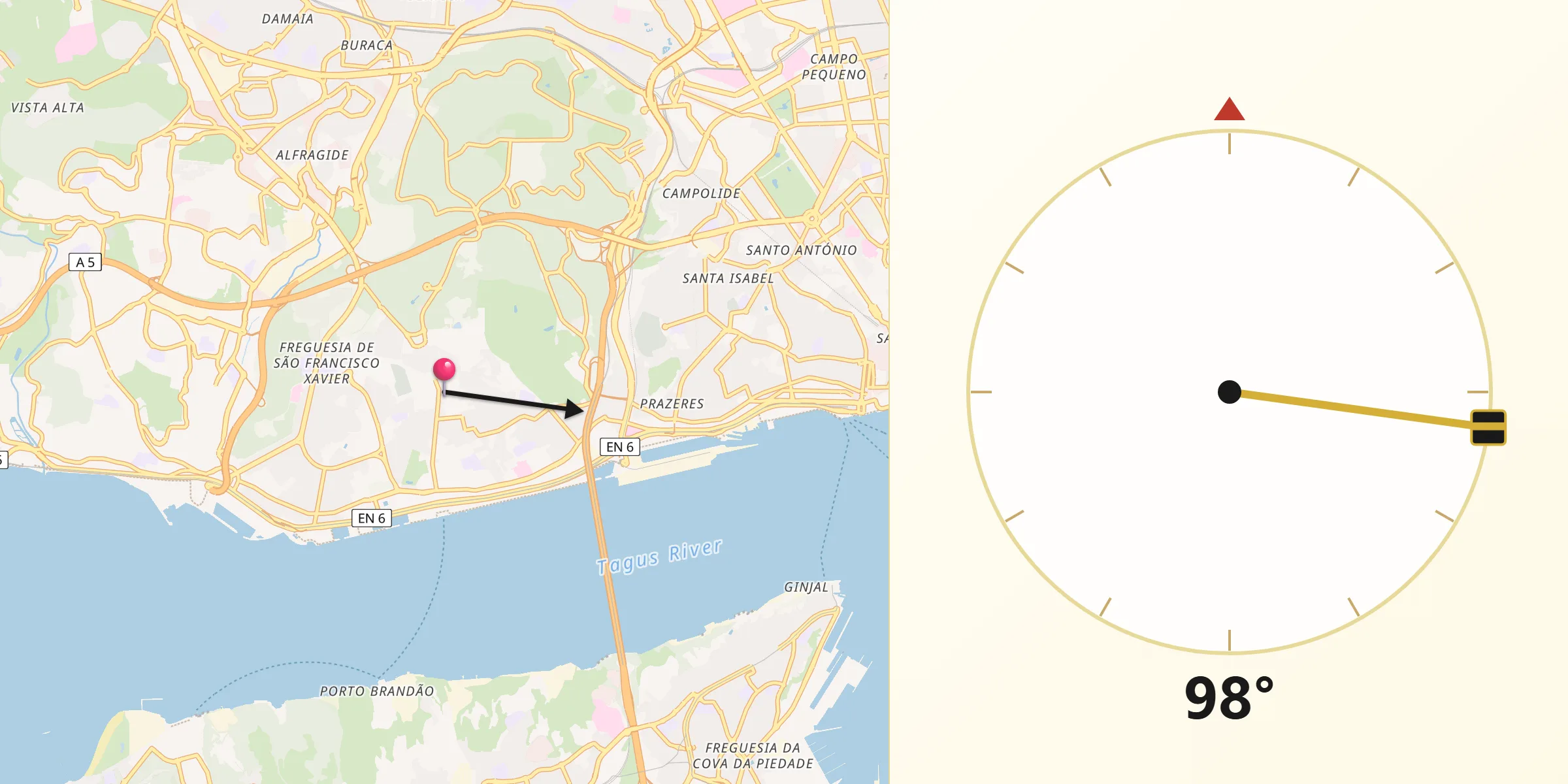 Direção da Qibla a partir de Ajuda