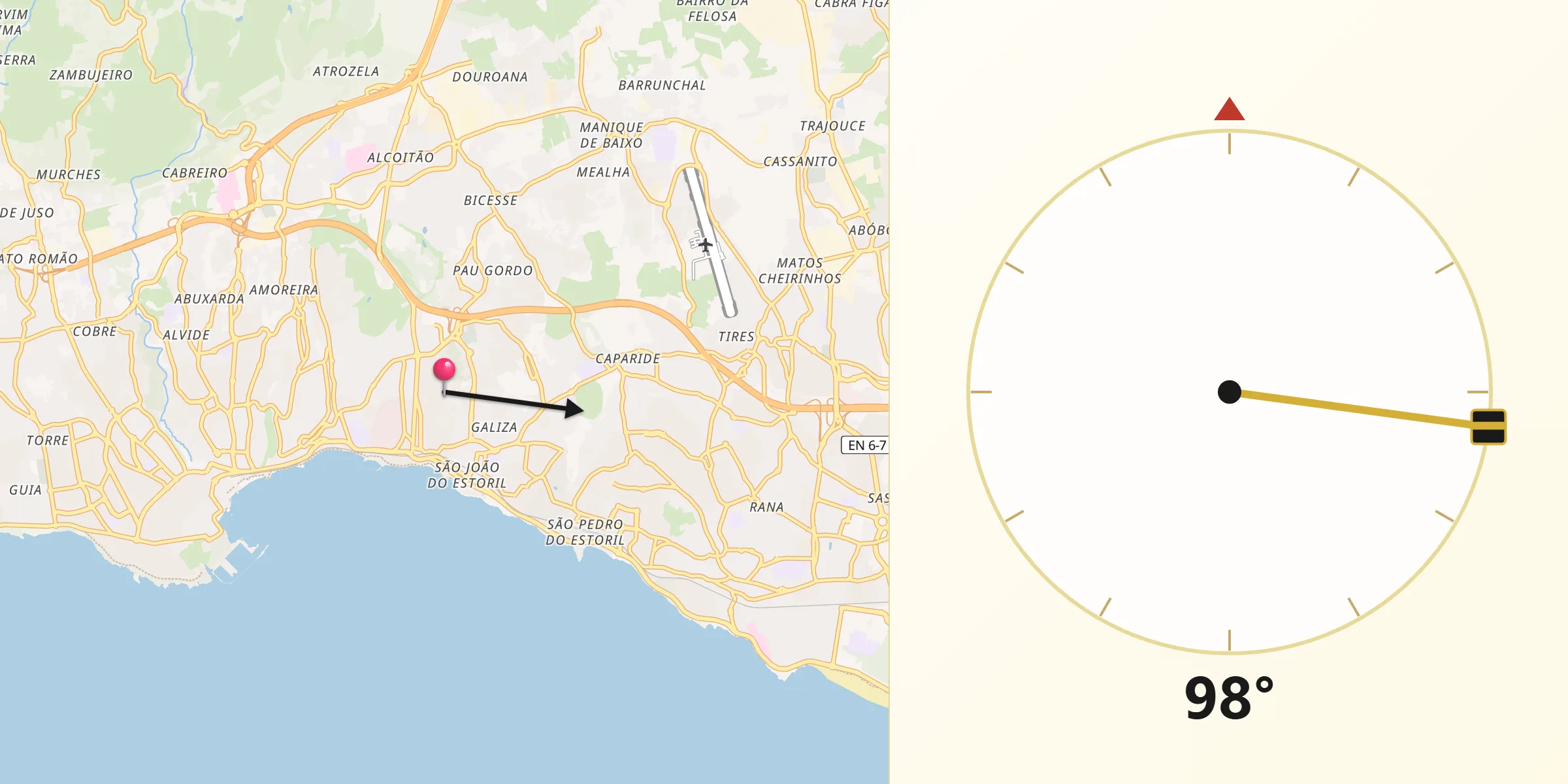 Direção da Qibla a partir de Estoril
