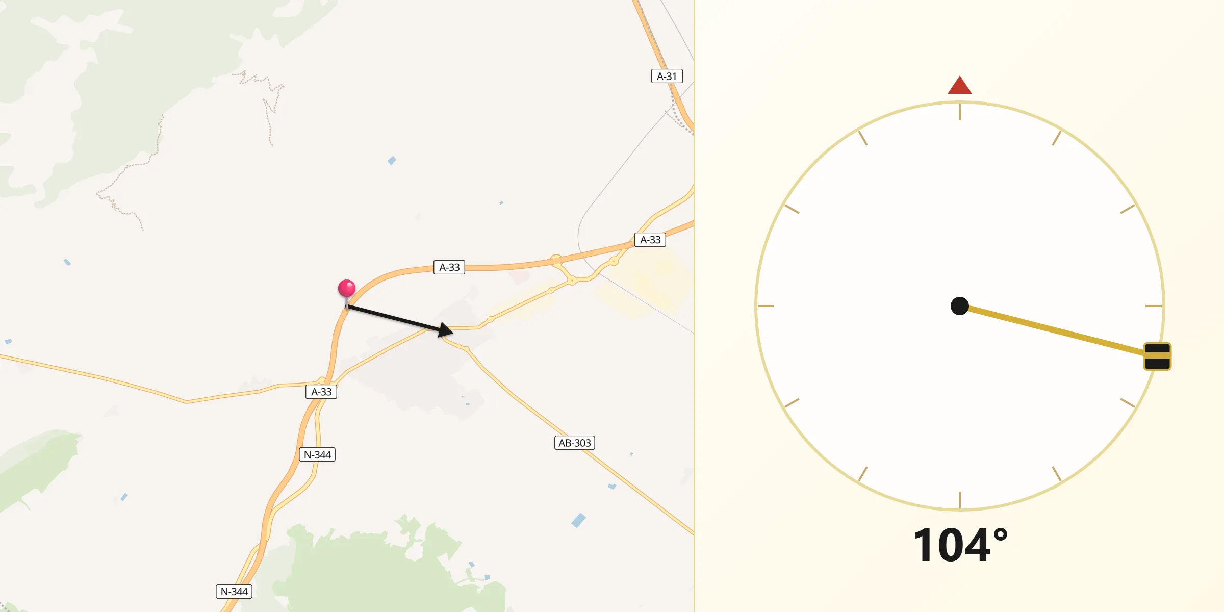 Dirección de la Qibla desde Caudete