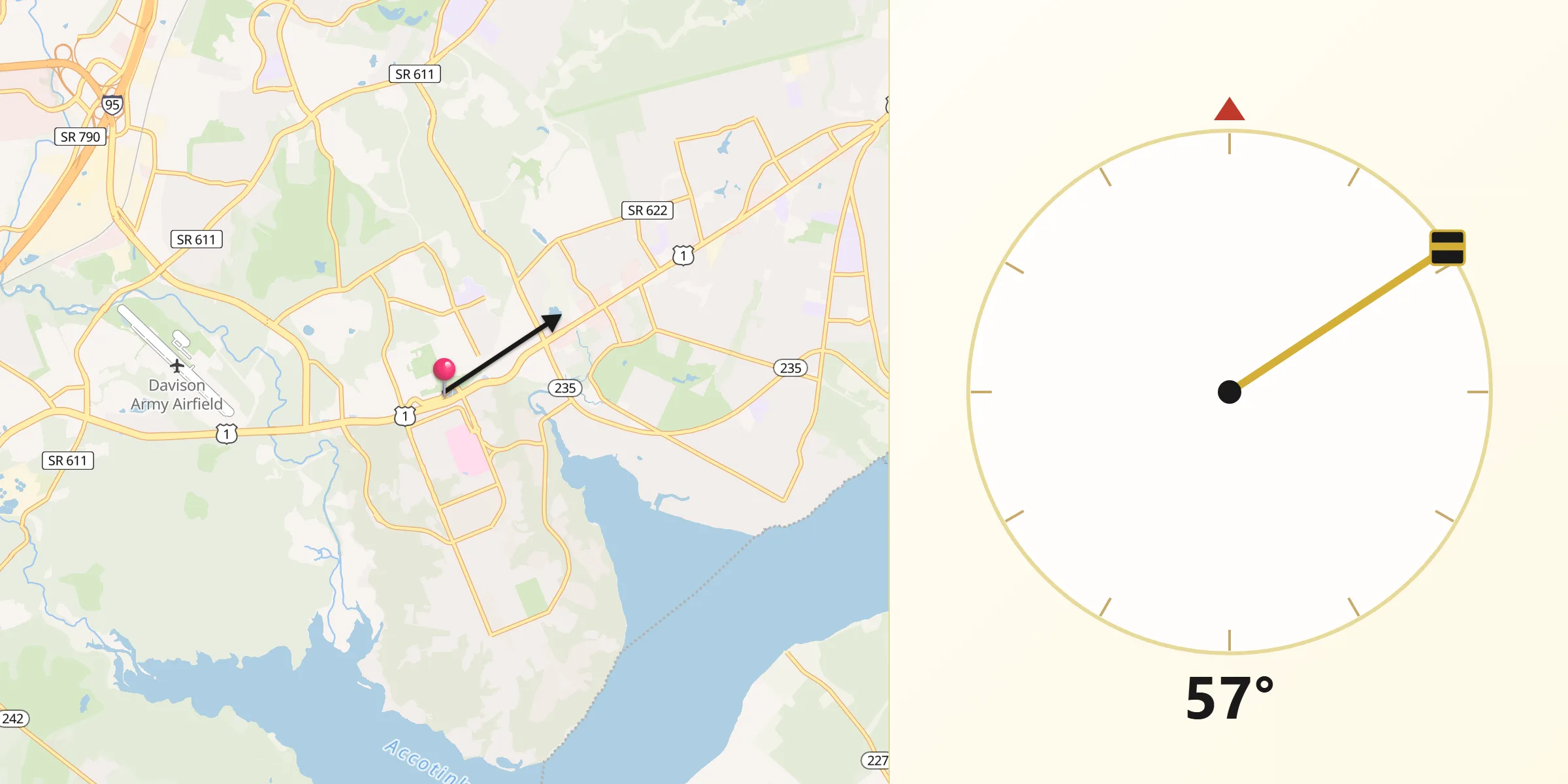 Qibla Direction from Fort Belvoir