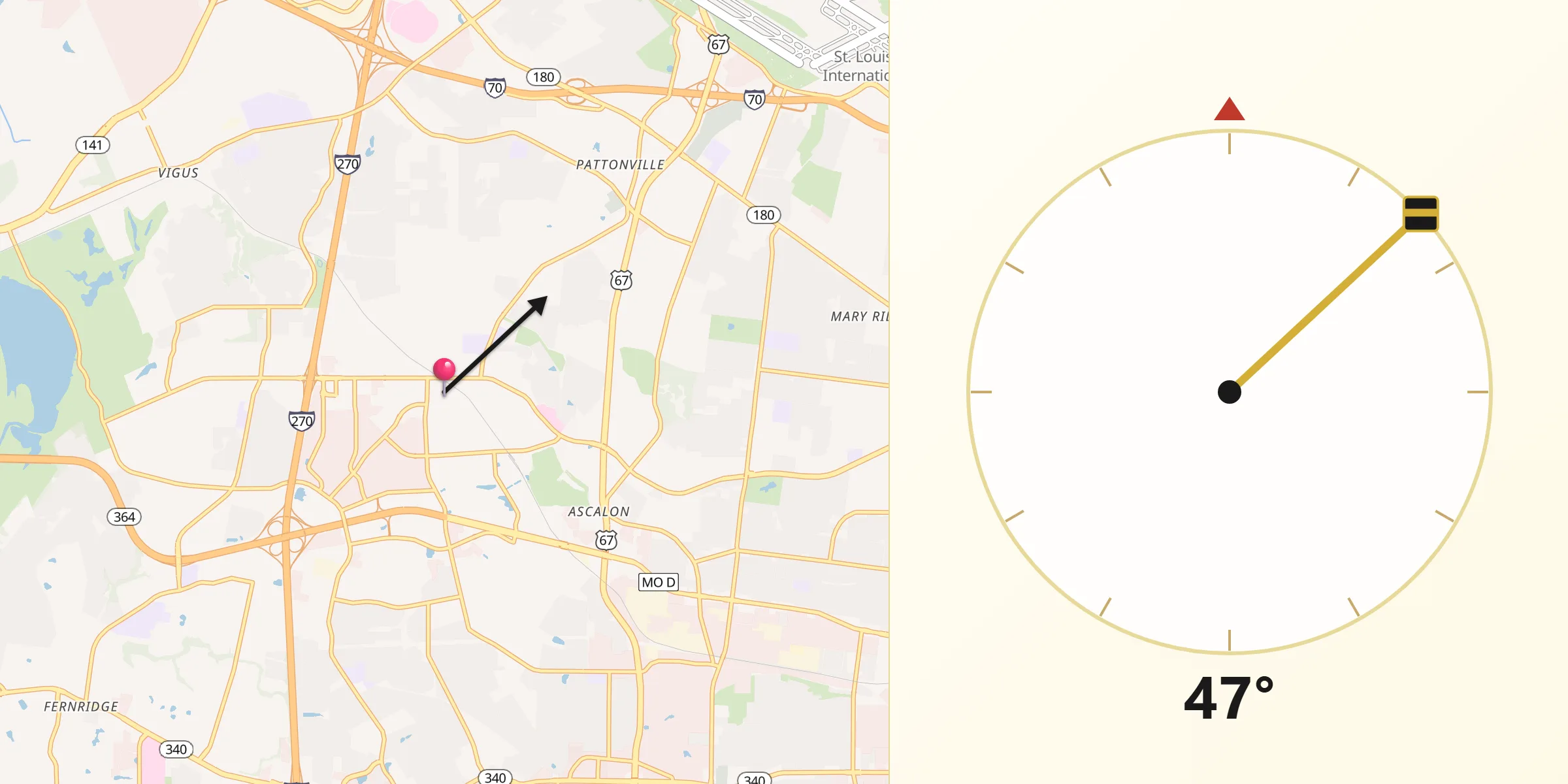 Qibla Direction from Maryland Heights