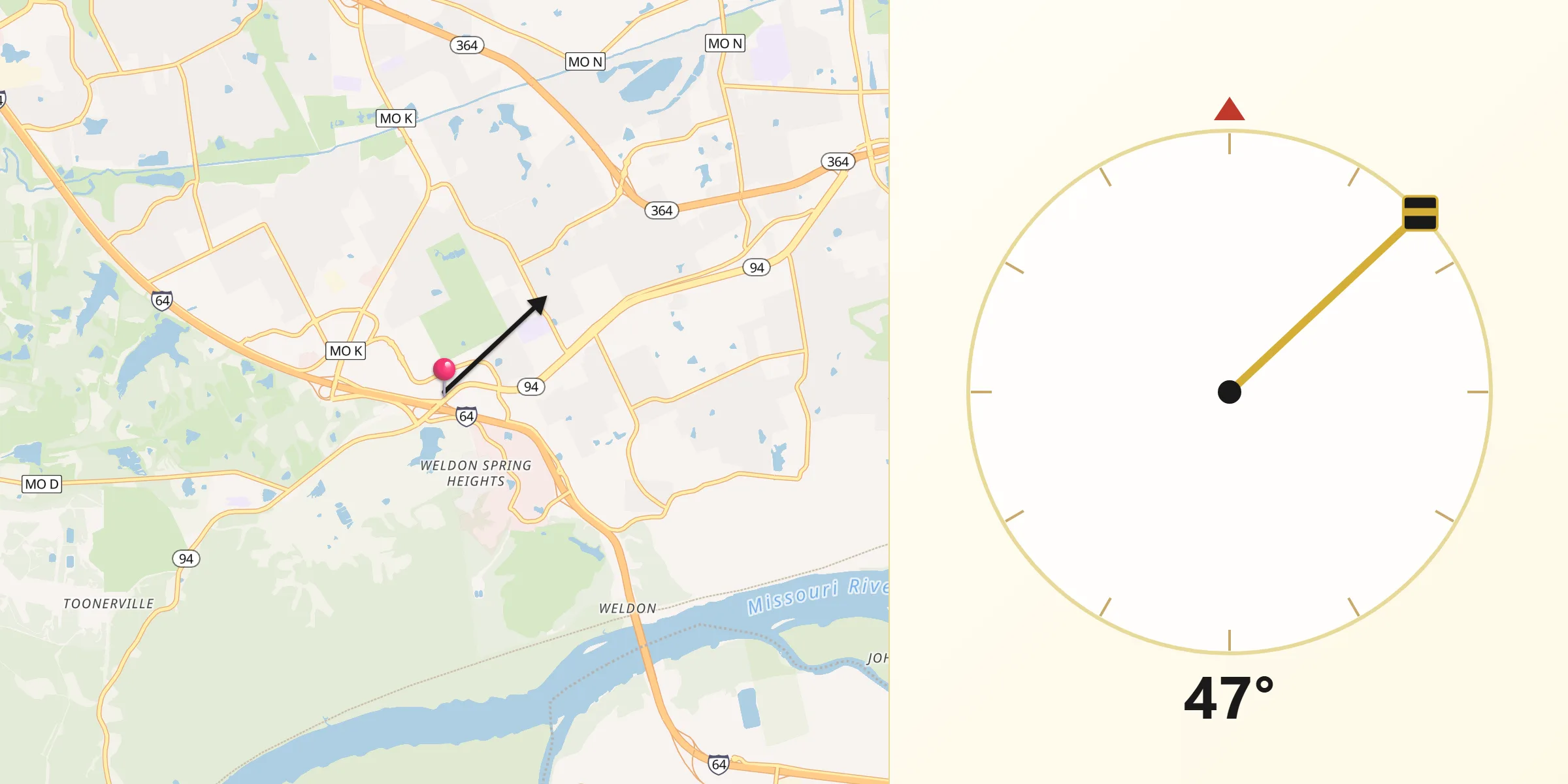 Qibla Direction from Weldon Spring