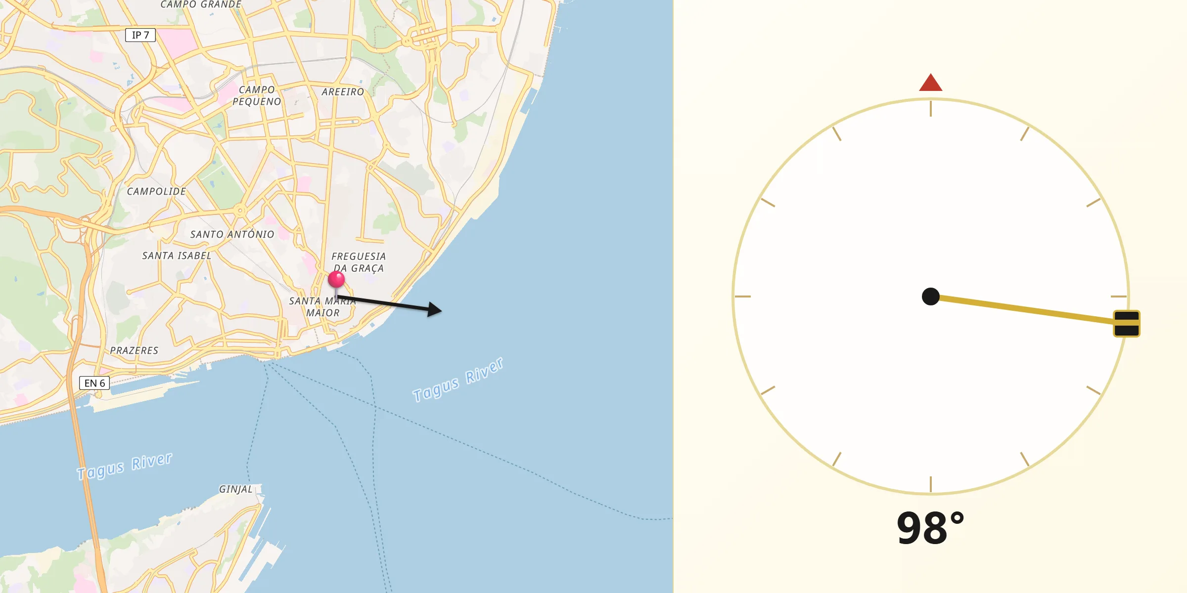 Direção da Qibla a partir de Castelo (Lisbon)