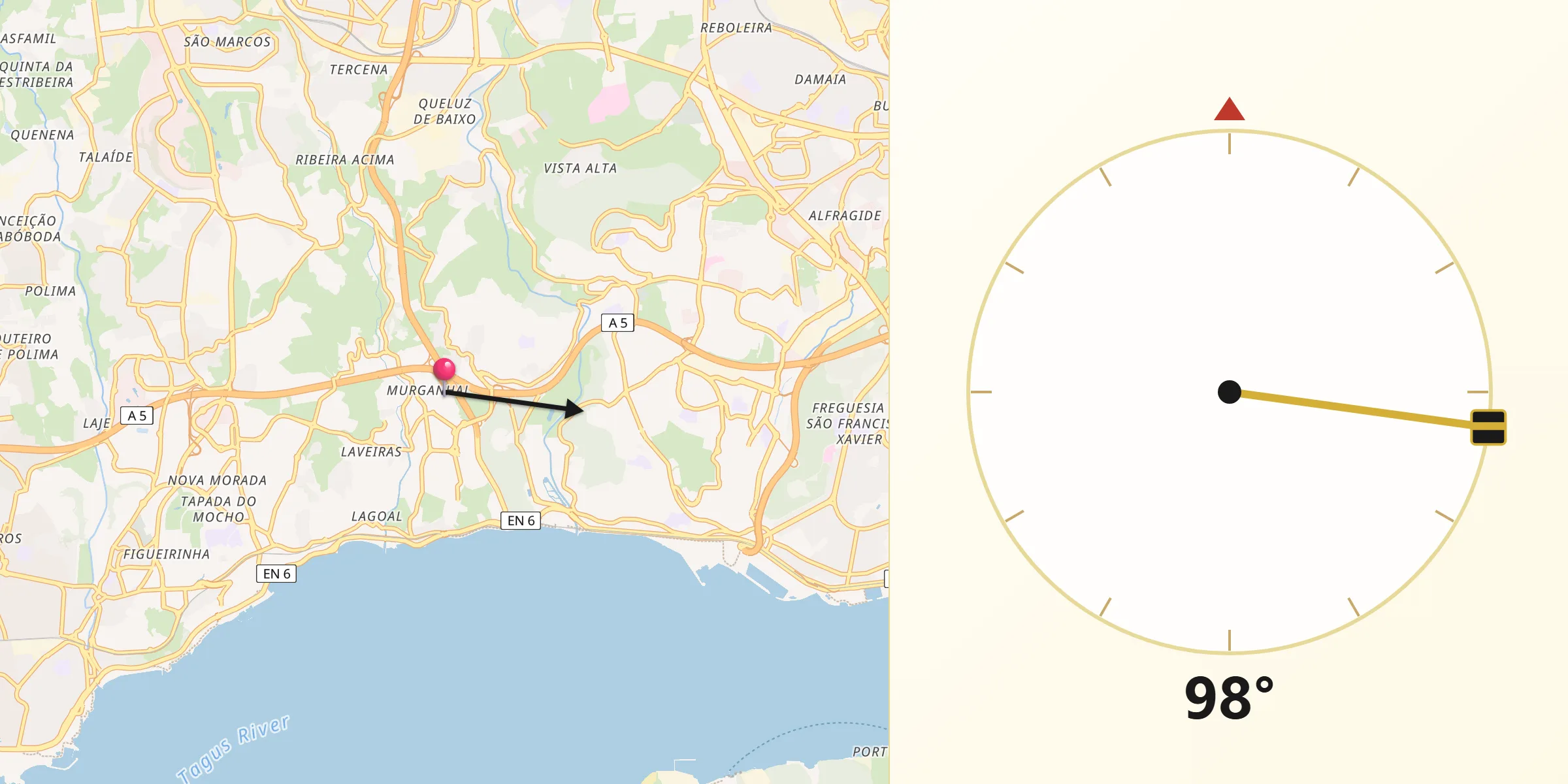 Direção da Qibla a partir de Oeiras