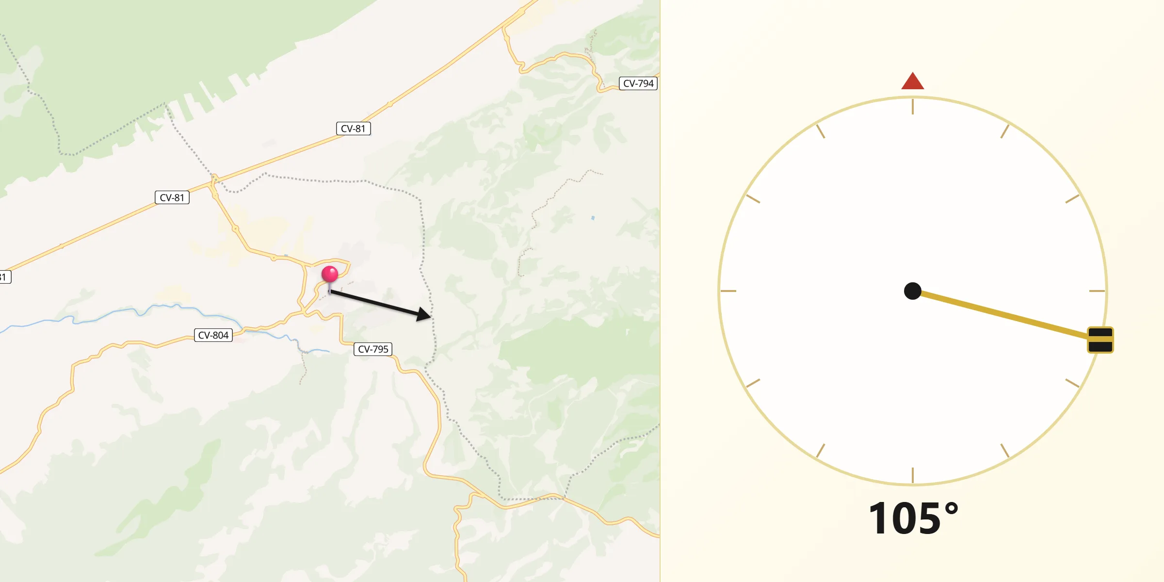 Dirección de la Qibla desde Banyeres de Mariola