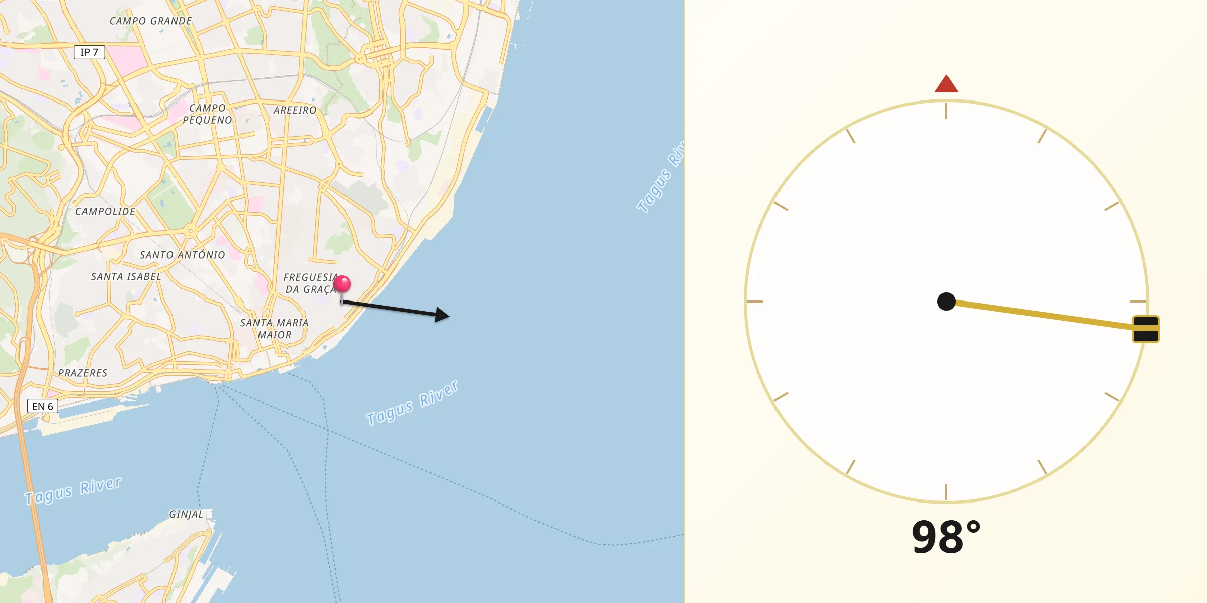 Direção da Qibla a partir de São Vicente de Fora