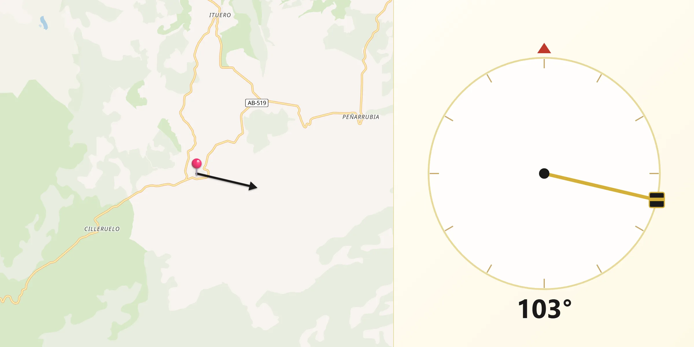 Dirección de la Qibla desde Masegoso