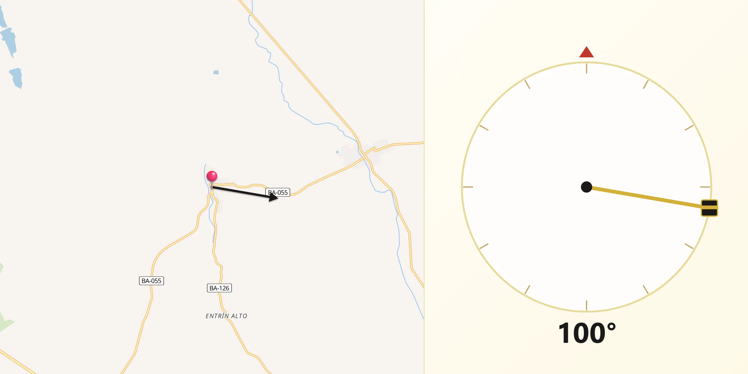 Dirección de la Qibla desde Entrín Bajo