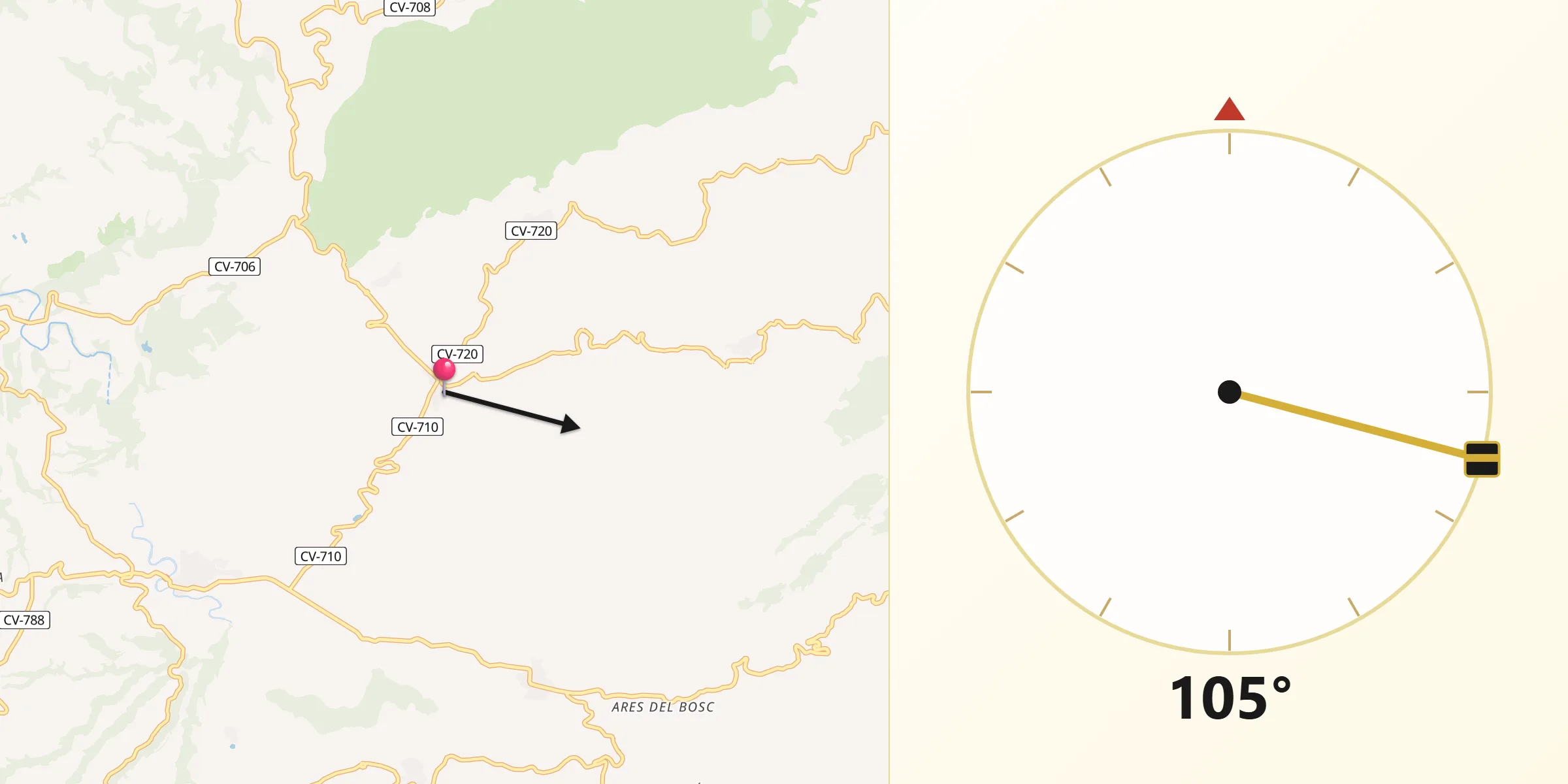 Dirección de la Qibla desde Gorga