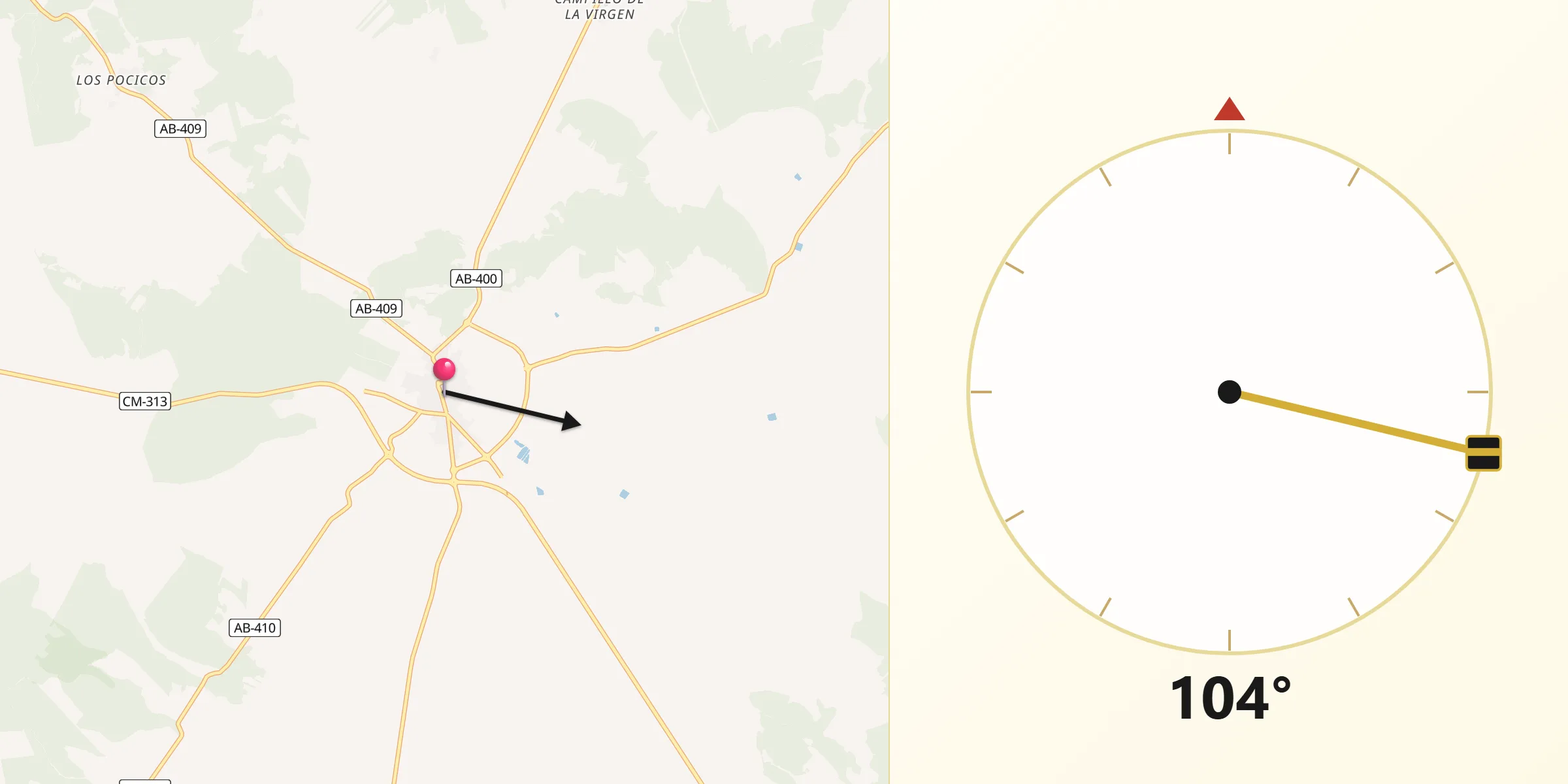 Dirección de la Qibla desde Pozohondo