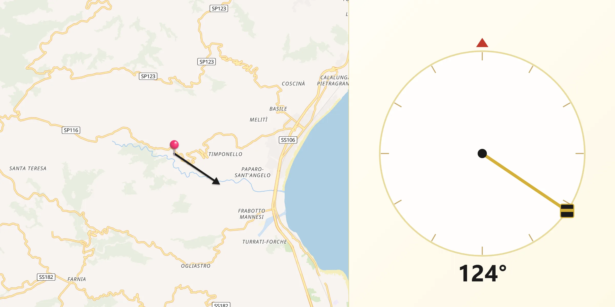 Direzione della Qibla da Montepaone