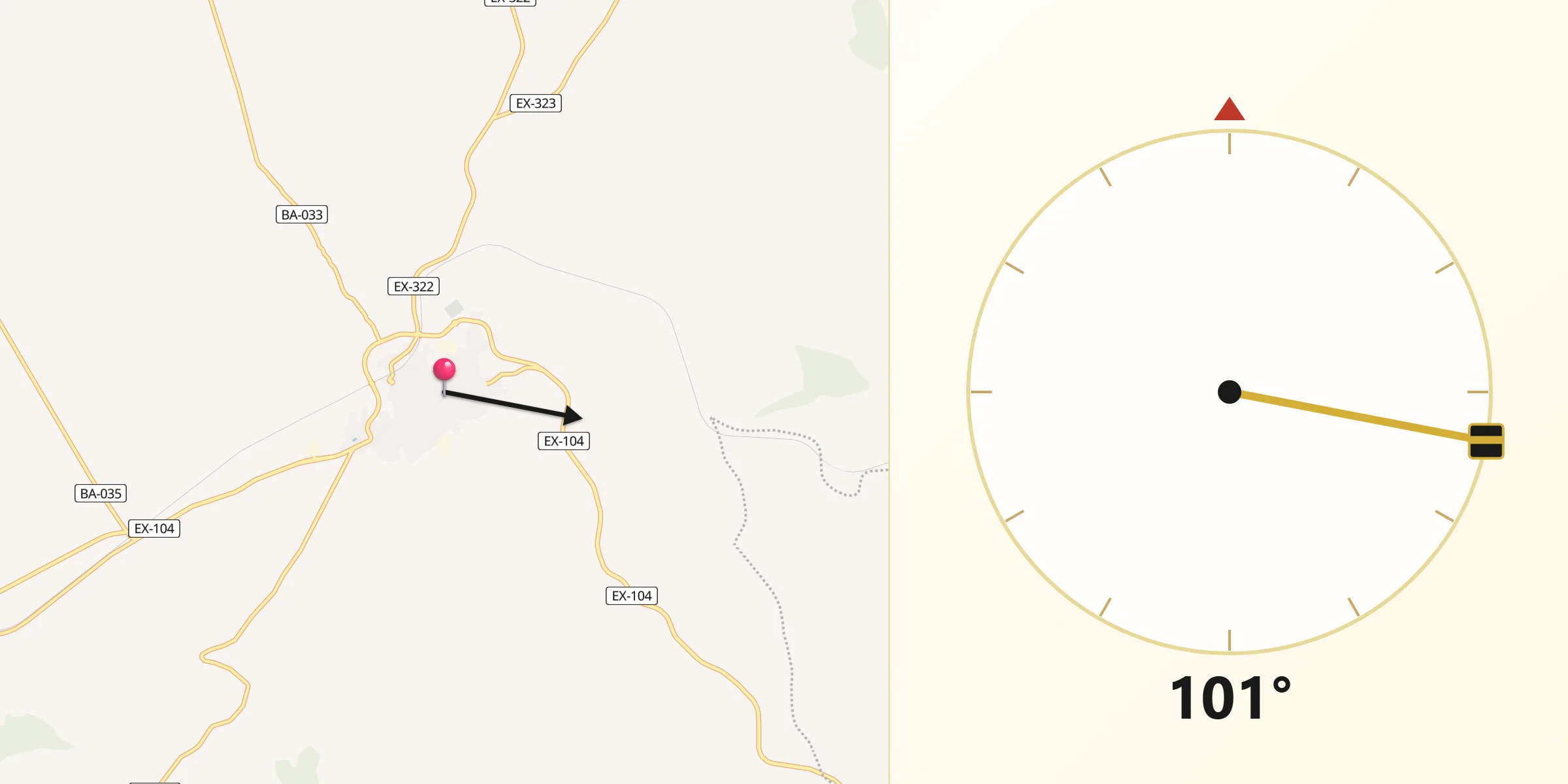 Dirección de la Qibla desde Cabeza del Buey
