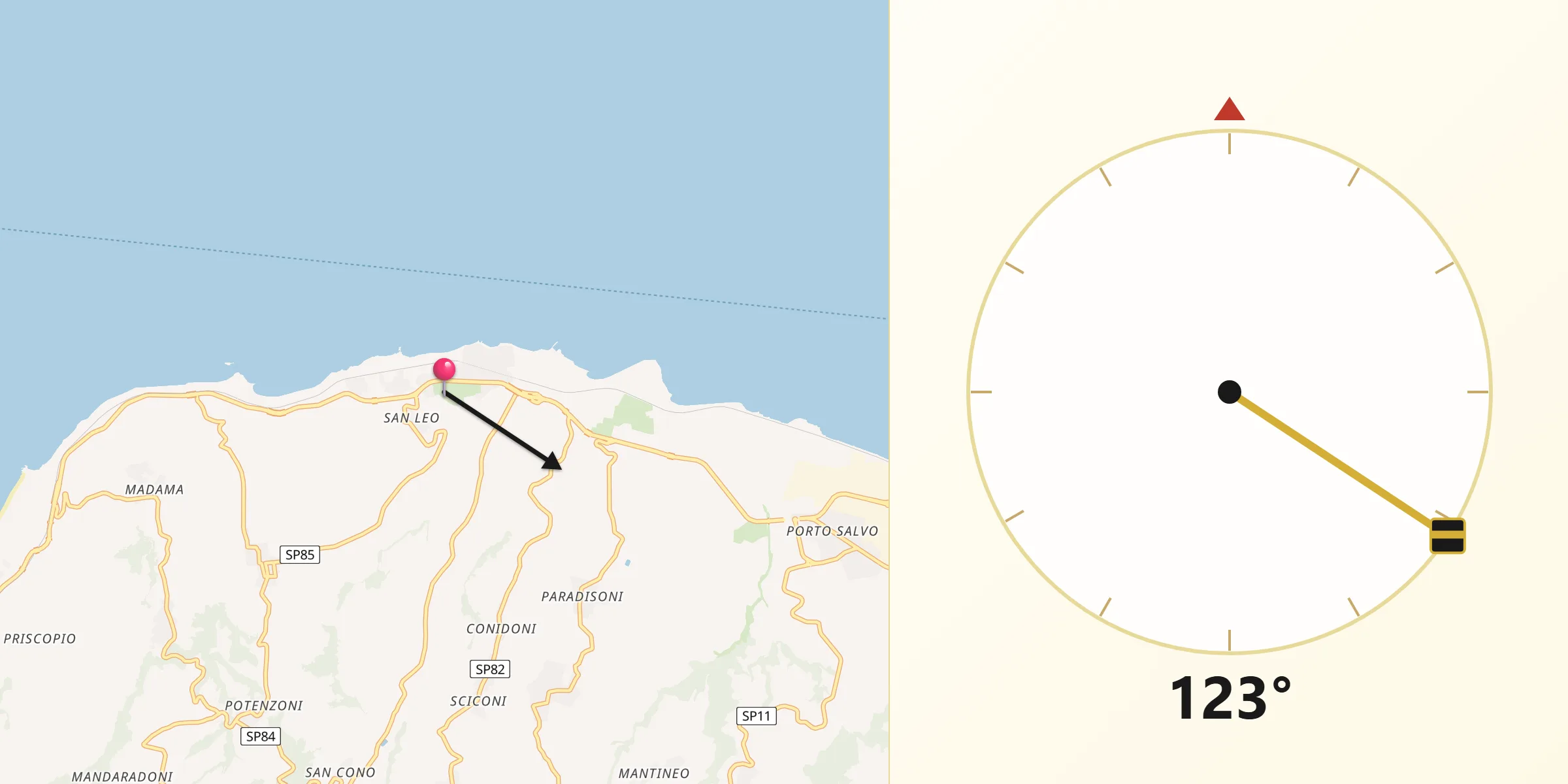 Direzione della Qibla da Briatico