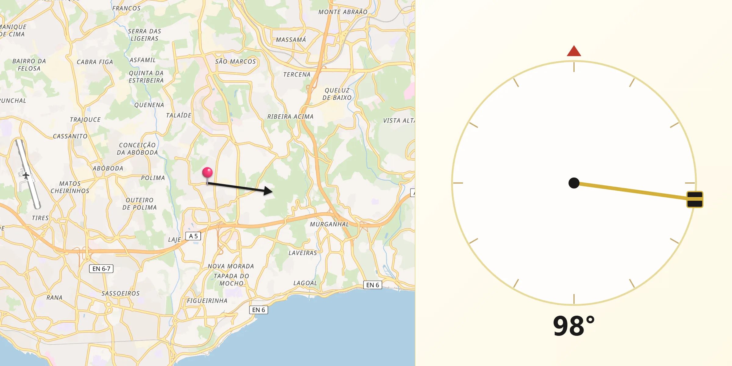 Direção da Qibla a partir de Porto Salvo