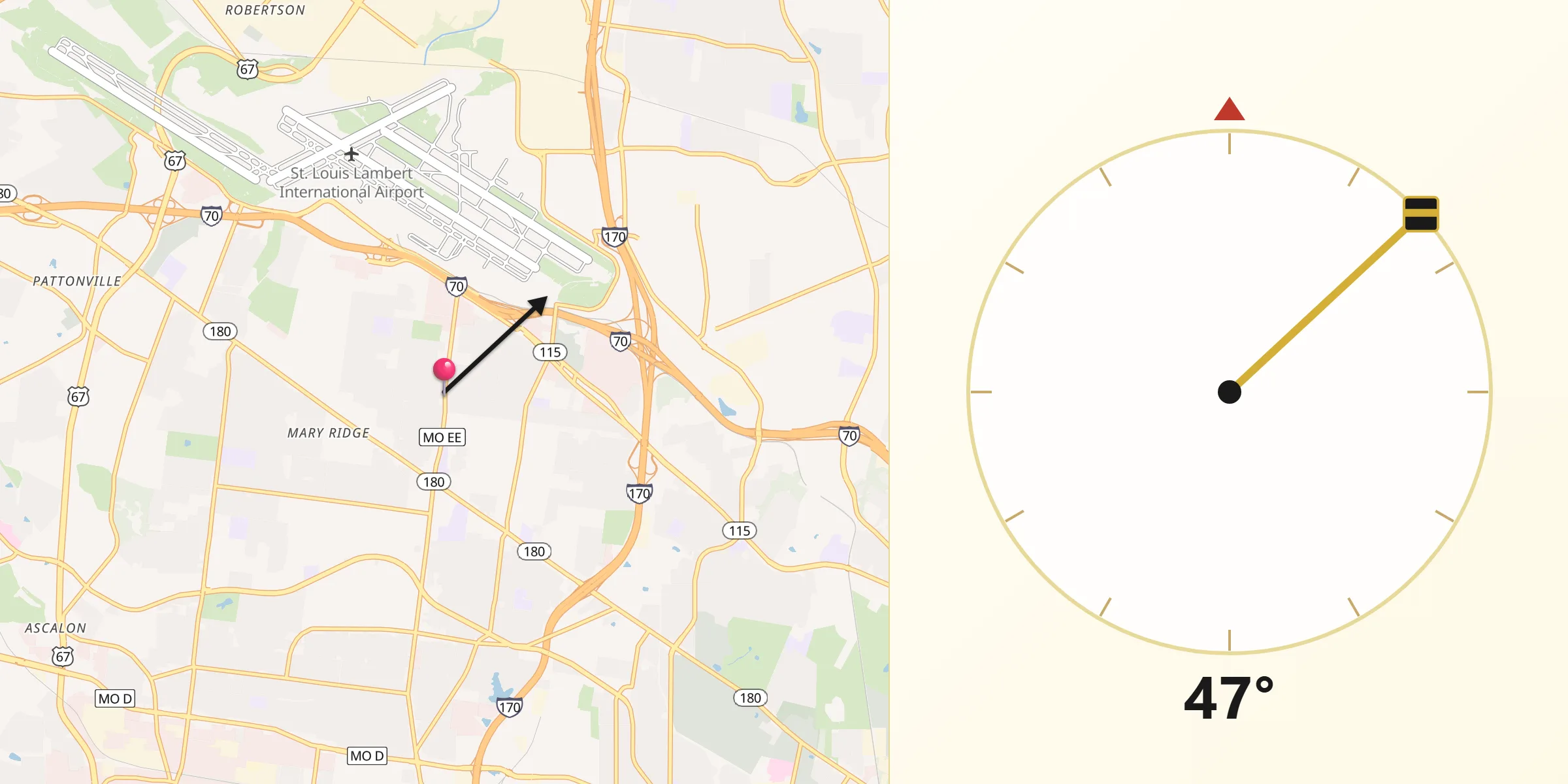Qibla Direction from Woodson Terrace