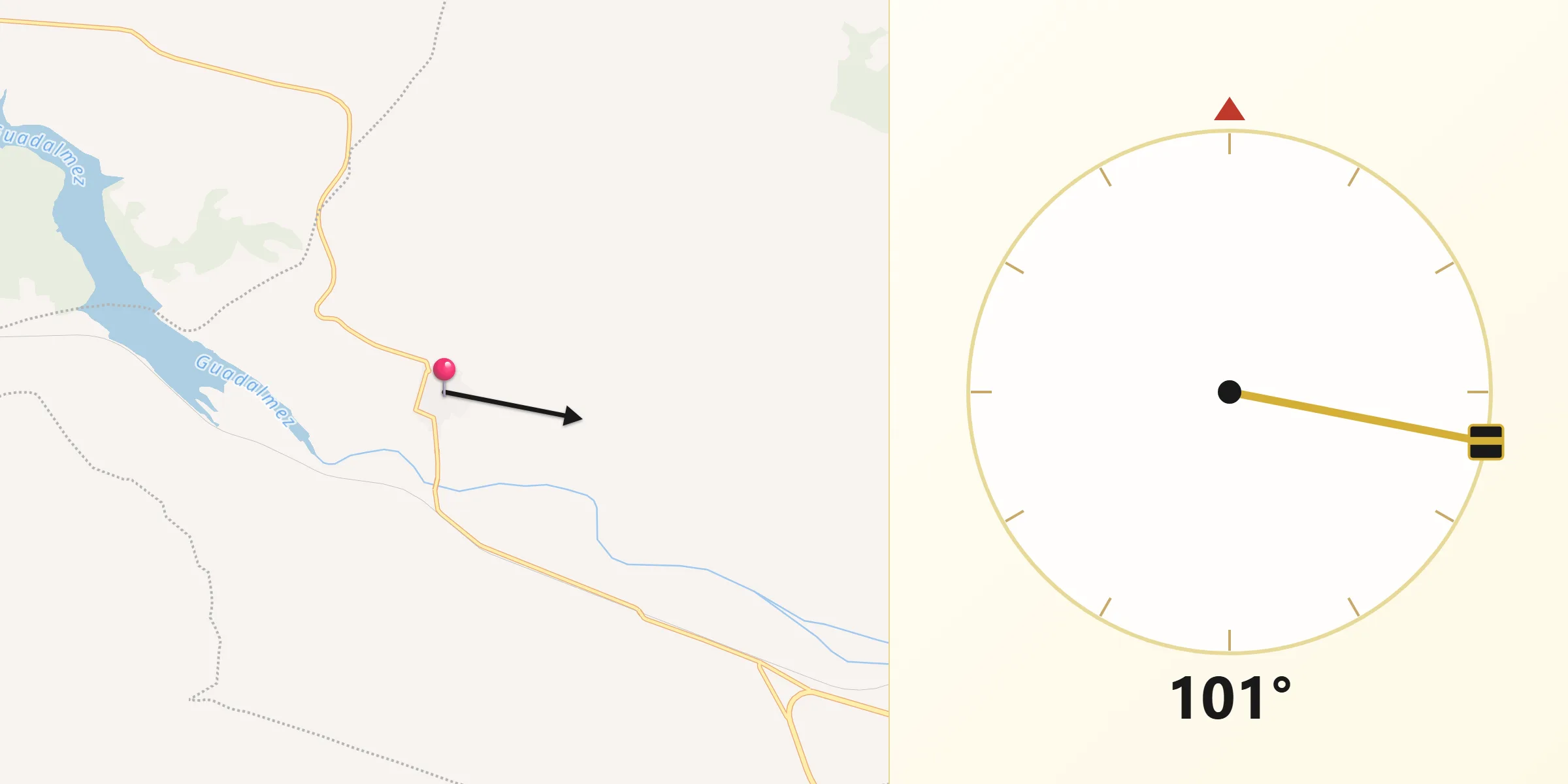 Dirección de la Qibla desde Guadalmez