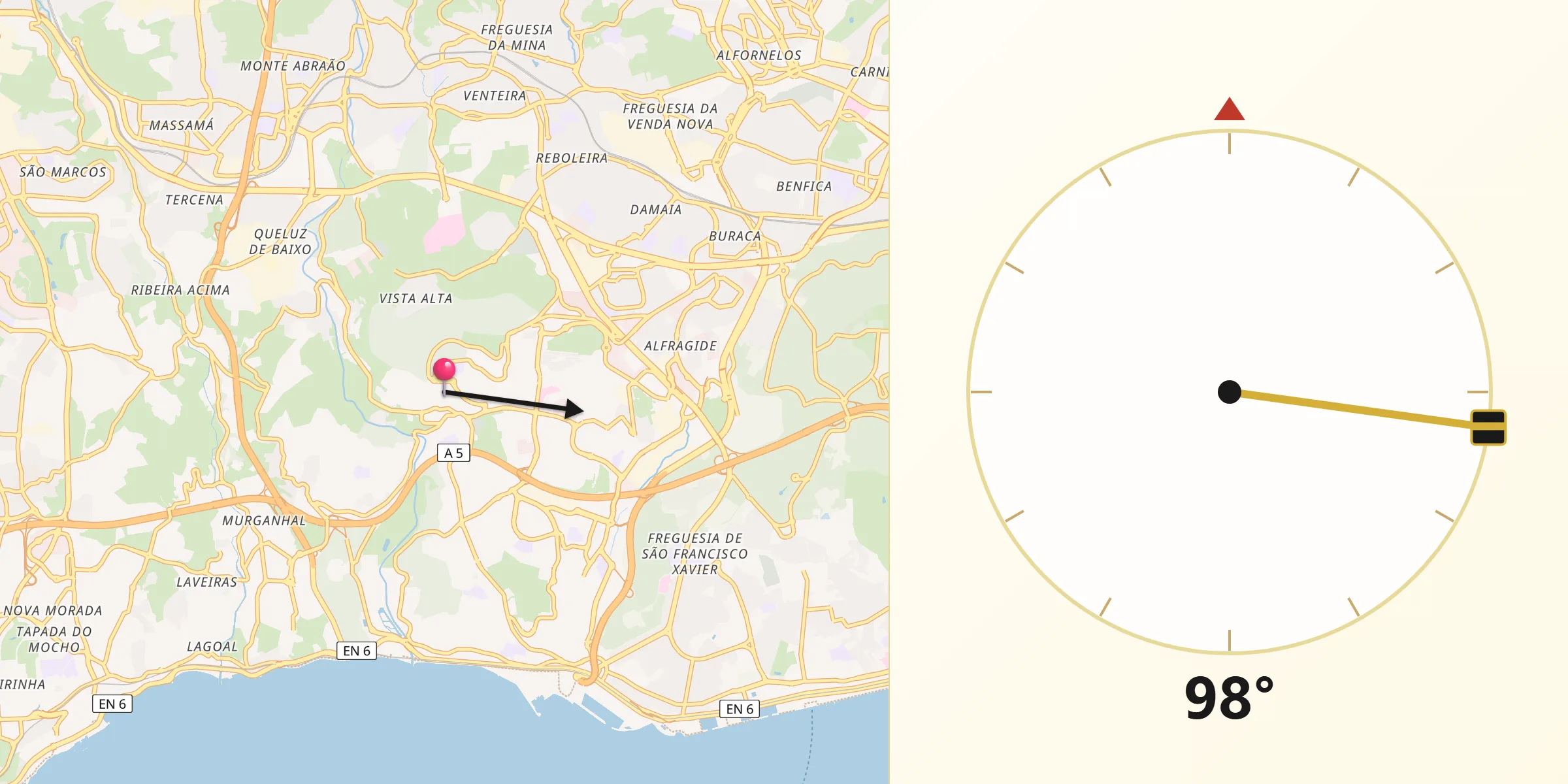 Direção da Qibla a partir de Carnaxide