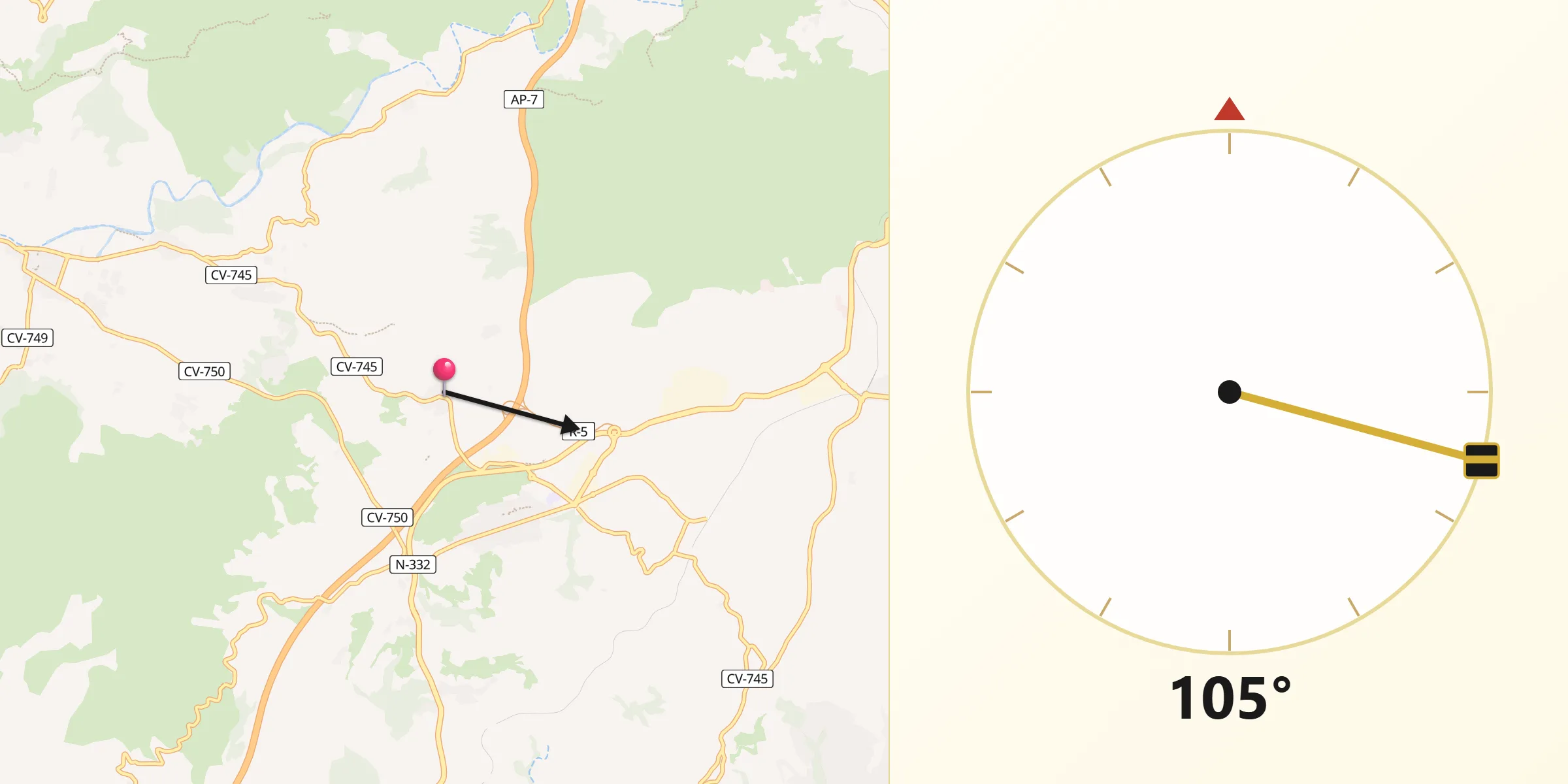 Dirección de la Qibla desde Senija
