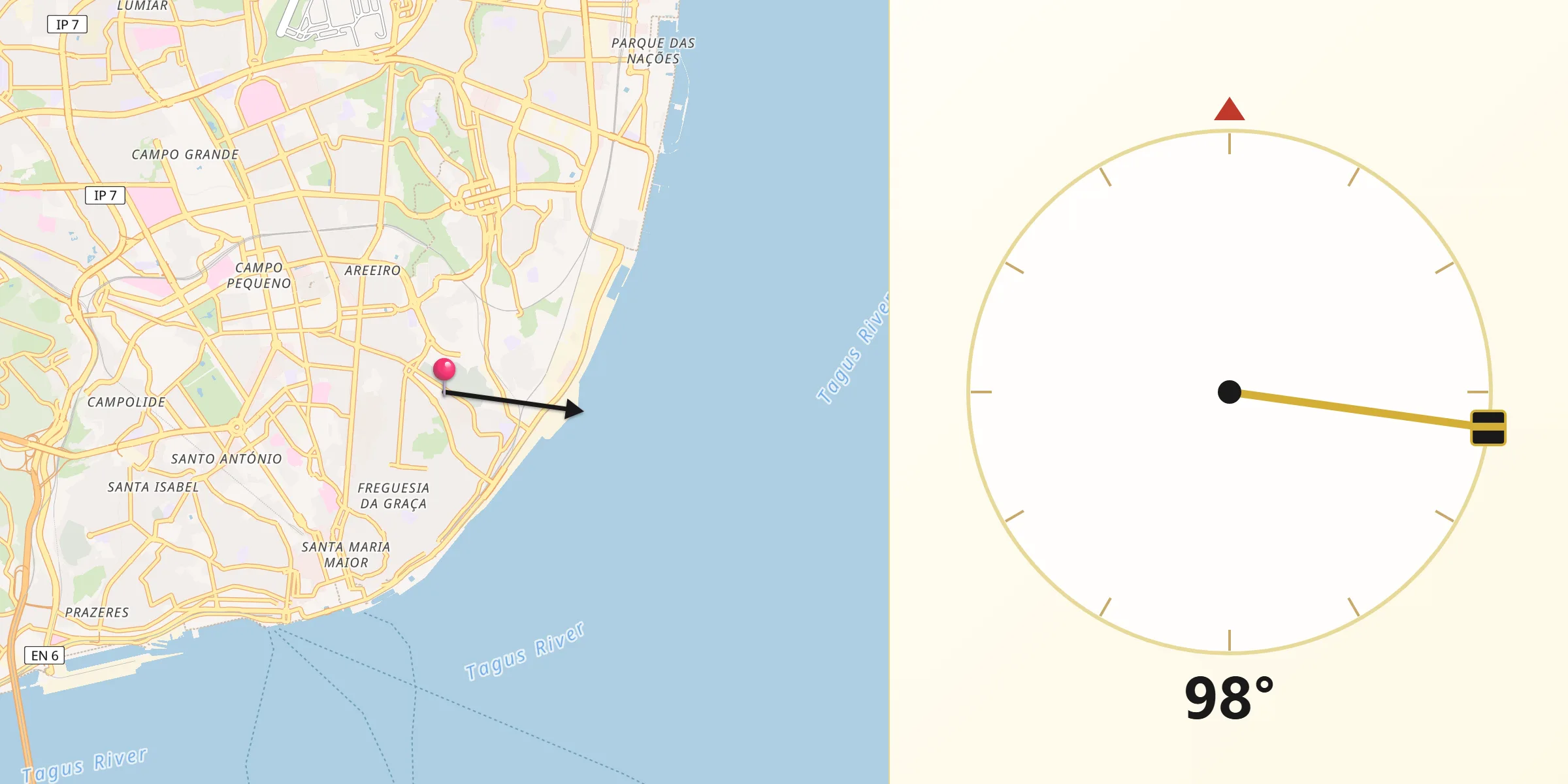 Direção da Qibla a partir de São João