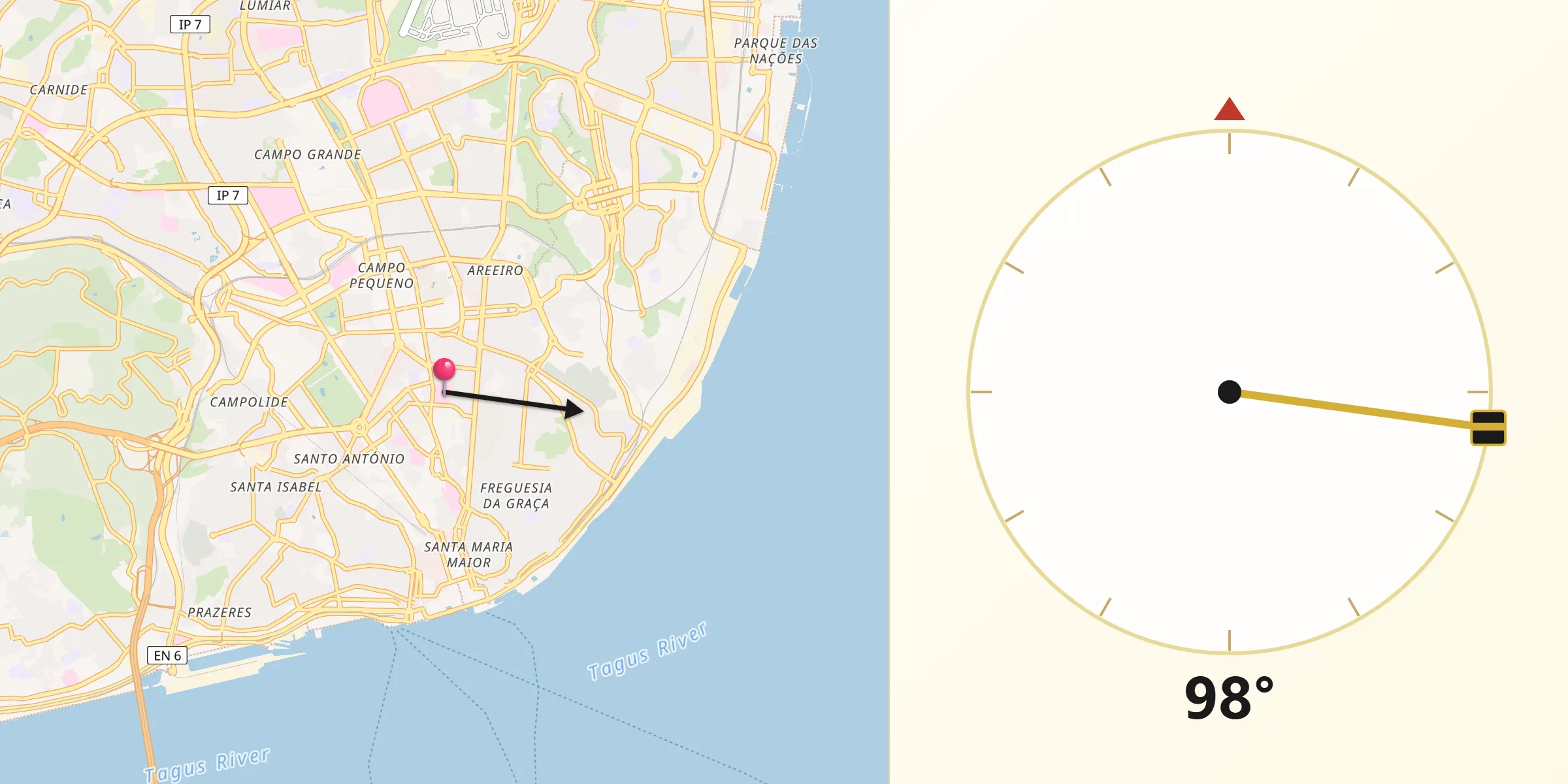 Direção da Qibla a partir de São Jorge de Arroios