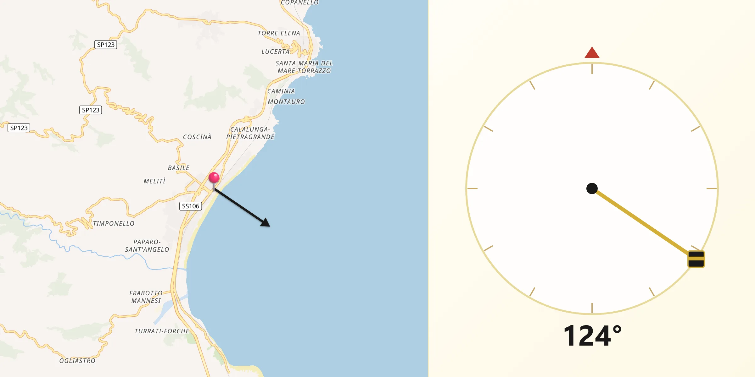 Direzione della Qibla da Montepaone Lido